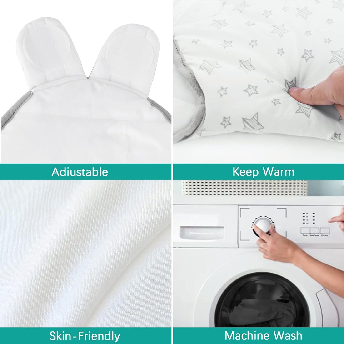 Biloban Baby Swaddles 0-3 Months for Boy Girls, Warm Quilted Baby Swaddle, Newborn Swaddle, Adjustable Swaddle Blanket, Lovely White Stars, 1 Pack