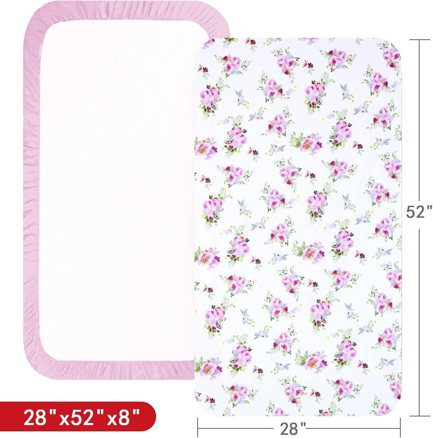 Crib Sheets Girls 4 Pack, Fitted Crib Sheets for Standard Size Crib and Toddler Mattresses, Soft and Breathable Baby Gift Girl Set, Floral