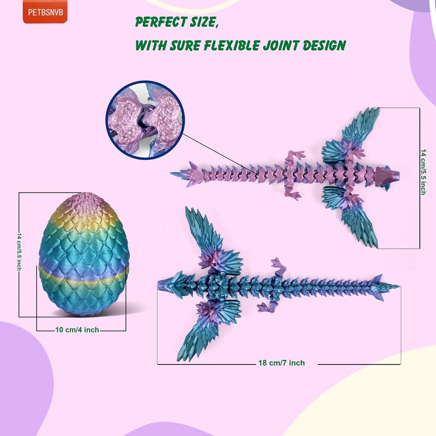 7" 3D Printed Dragon with Wings in Egg, Easter Basket Stuffers, Crystal Dragon Surprise in Eggs, Articulated Dragon, Dragon Fidget Toy, Home Office Decor Executive Desk Toy (Laser Blue)