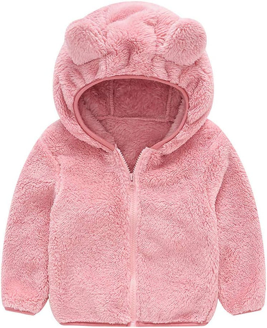 AIWUHE Toddler Boys Girls Hooded Jacket Fleece Hoodie Winter Warm Solid Color Teddy Coat Zip-up Bear Ear Sweater Fall Clothes