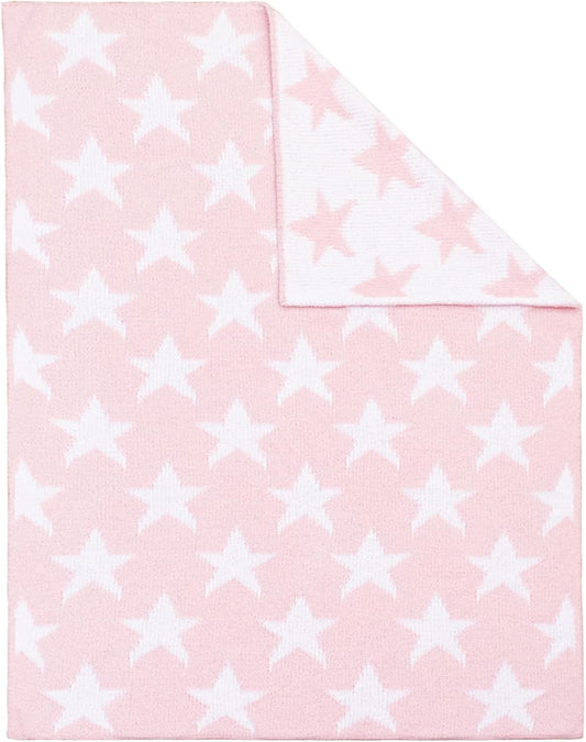 Living Textiles Pink Star Chenille Soft Baby Blanket Reversible Premium Cozy Fabric for Best Comfort - for Infant,Toddler,Newborn,Nursery,Boy,Unisex,Throw,Crib,Stroller,Gift, Pink Star 40x30