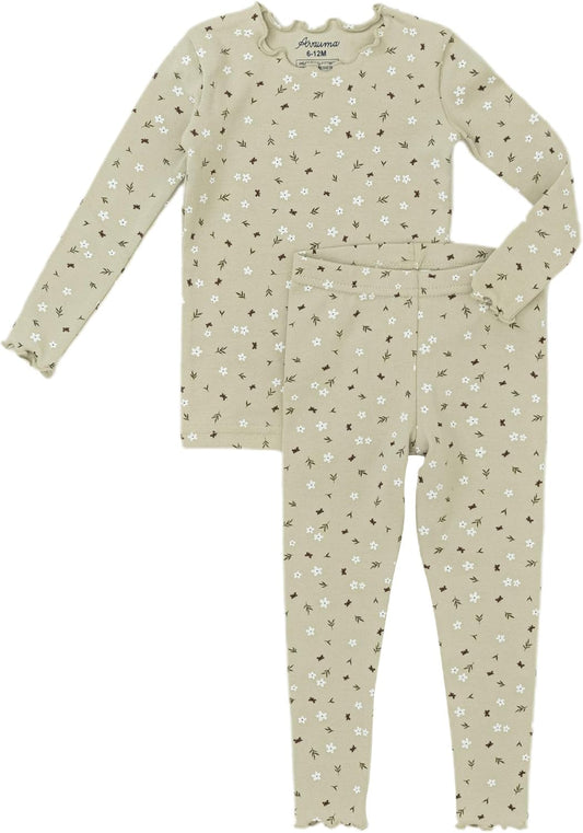 AVAUMA Baby Boy Girl Pajama Set 6M-7T Kids Cute Toddler Snug fit Flower Pattern Design Pjs Cotton Sleepwear Ruffled Shirring