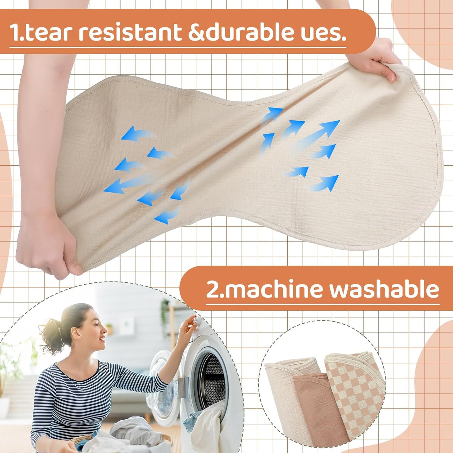 3 Pcs Changing Pad Liners Fits in Peanut Shape Changing Pad Waterproof Diaper Mats Organic Cotton Peanut Mats are Warm on a Baby's Back, Washable Reusable(Checker Style,Brown)