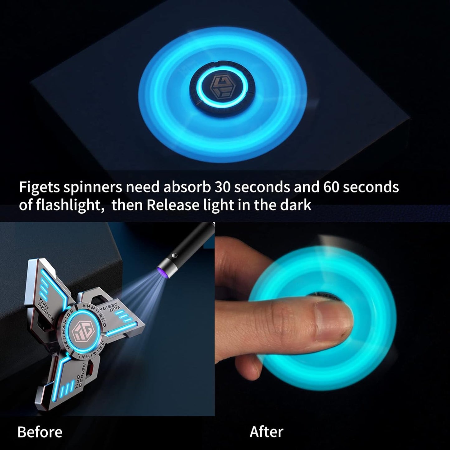 INNÔPLUS Fidget Spinner, Fidget Spinners Cool, Fidget Spinners for Kids, Stress Anxiety ADHD Relief Figets Toy, Fidget Light Up Spinner, Metal Finger Hand Spinner Toy with Luminous Light