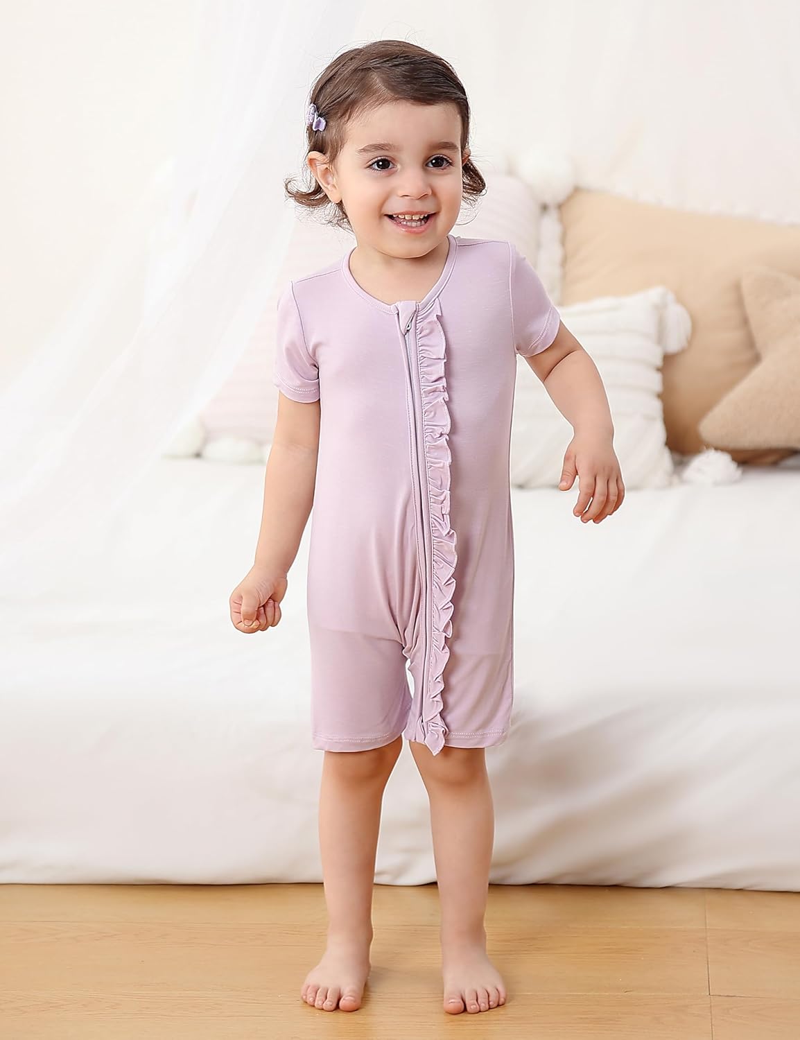 JunNeng Baby 2 Pack Rayon of Bamboo Romper Sleeper 2 Way Zipper Short Sleeve Jumpsuit Zipper Footless One-piece