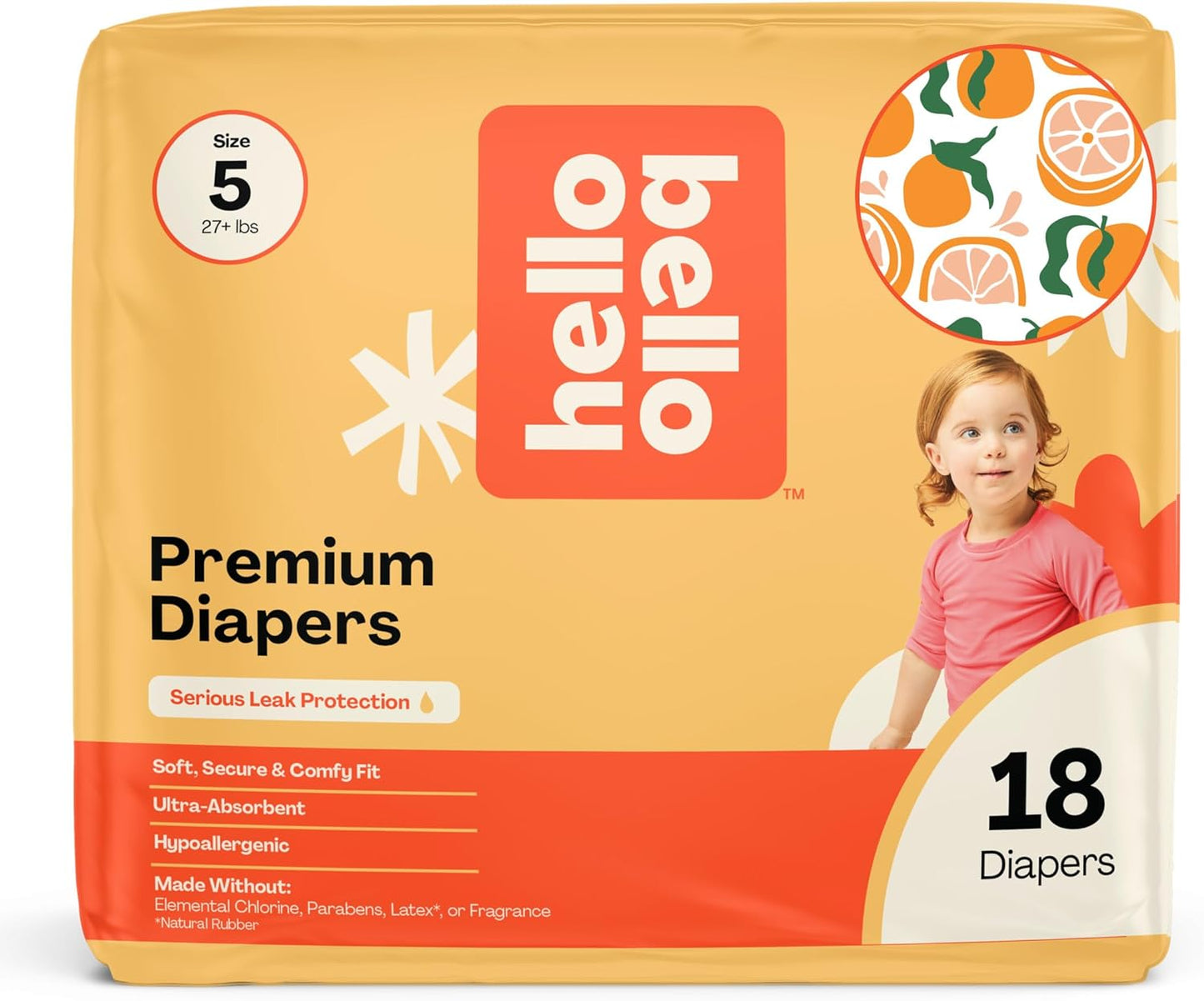 Hello Bello Premium Diapers Size 5 (27+ lbs) Main Squeeze Designs, 18ct Jumbo Pack