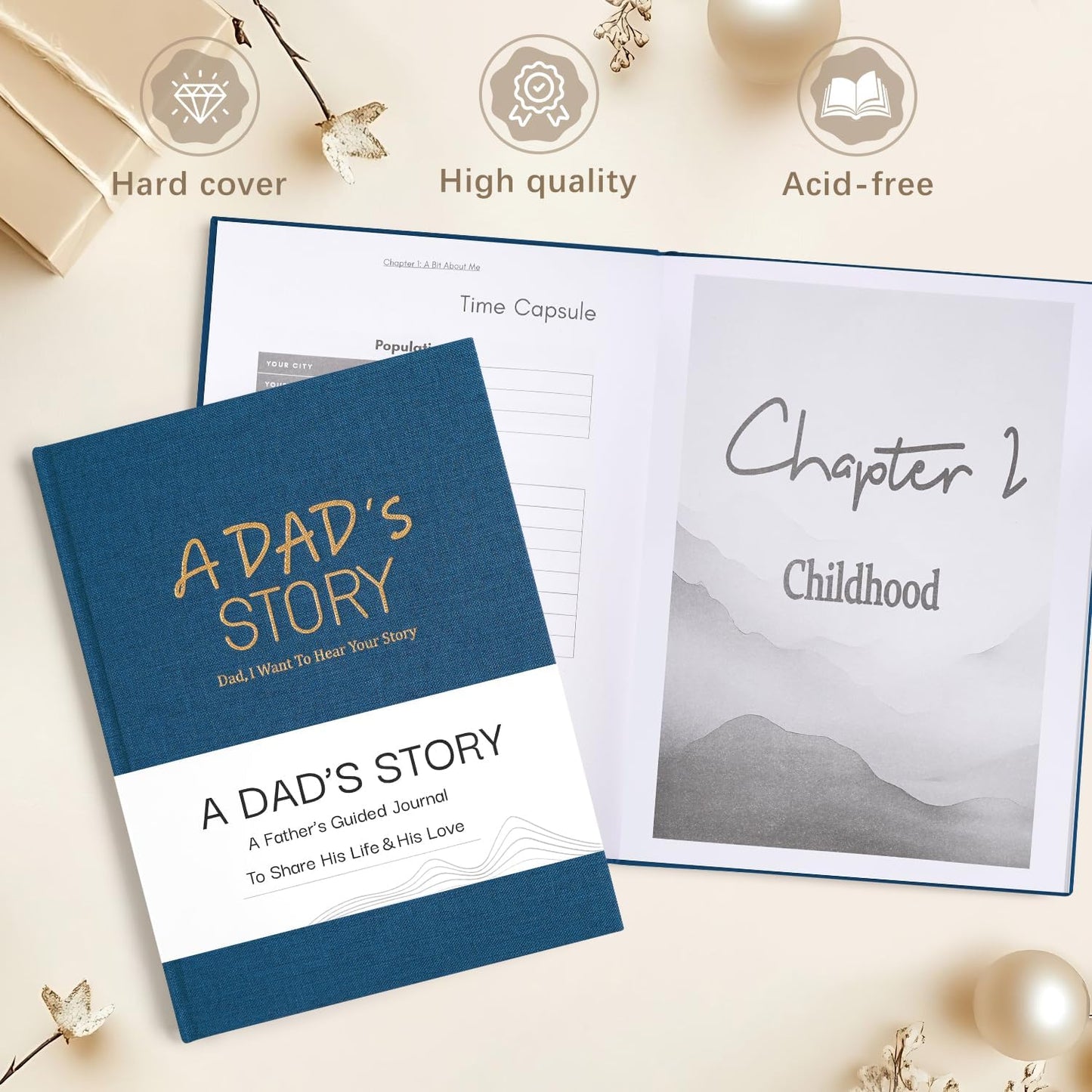 Artmag Dad's Life Story Journal Family Keepsake Book Linen Hardcover for Dad to Share His Memories, with 250+ Prompt Questions Book Gift for Birthday Father's Day Christmas (Blue)