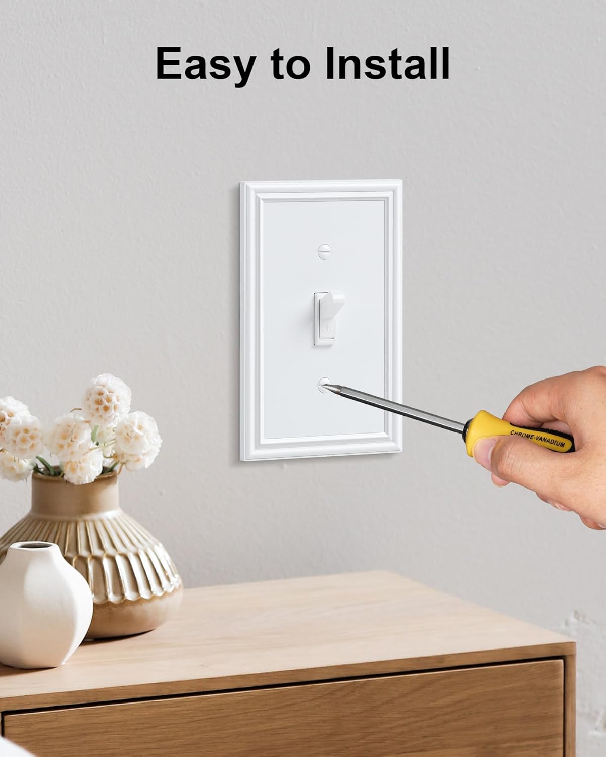 2-Pack Single Toggle Light Switch Cover Plate, Durable Solid Zinc Alloy Decorative Switch Plate Covers, White 1 Gang Wall Plate, Corrosion Resistant