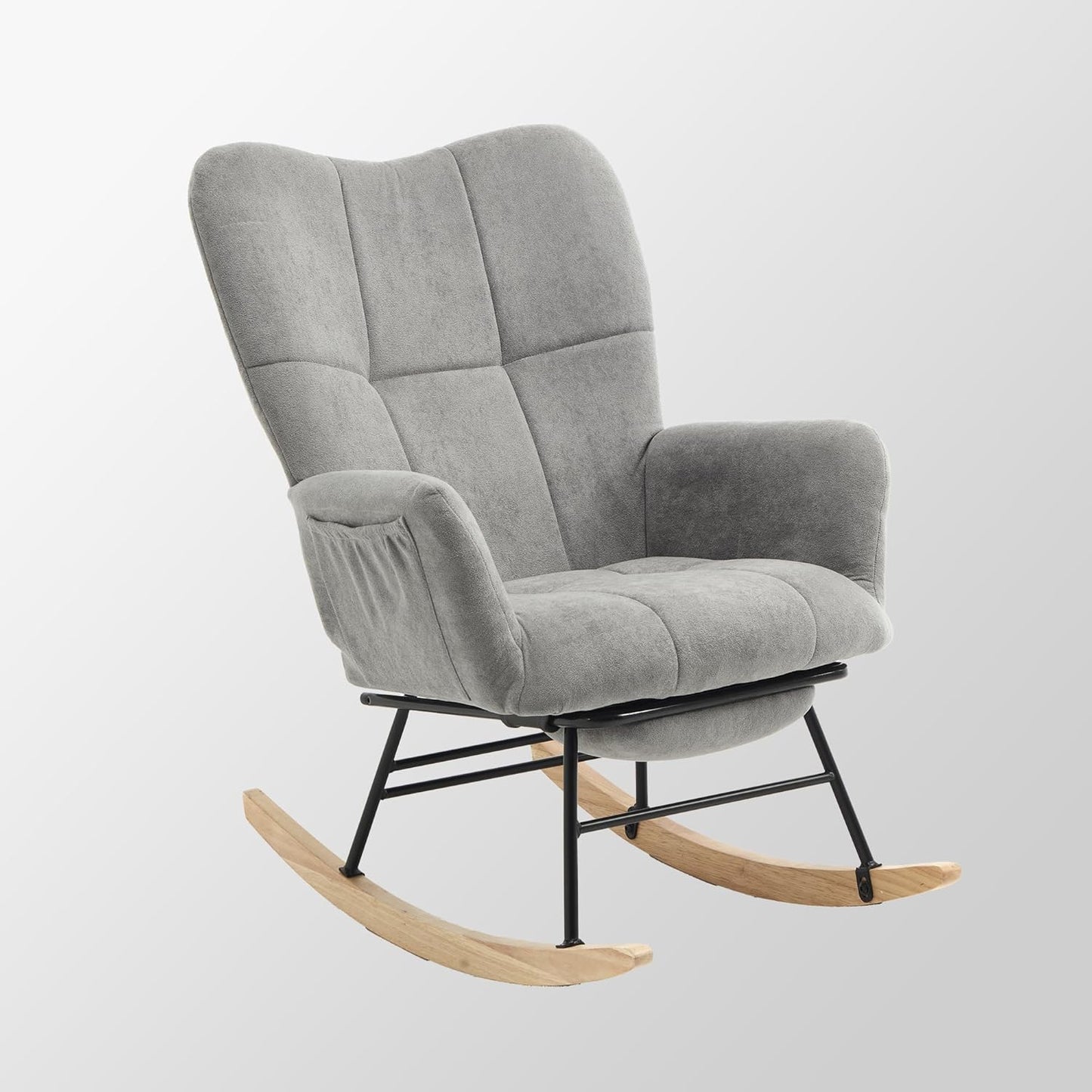 KEEZY Rocking Chair Nursery,Upholstered Glider Chair Padded Seat with High Backrest,Reading Chair,Armchair Comfy Side Chair for Living Room Bedroom Offices (Gray)