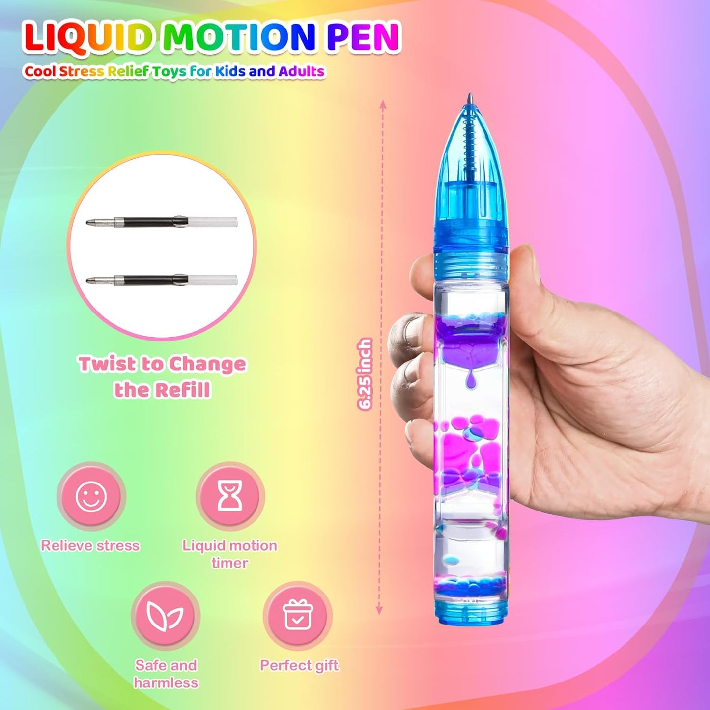 5PCS Liquid Pens Easter Basket Stuffers for Kids, Liquid Motion Bubble Fun Cool Pens Autism ADHD Anxiety Stress Relief Tools Quiet Fidget Sensory Autistic Toys Desk Toys Gift for Boys Girls