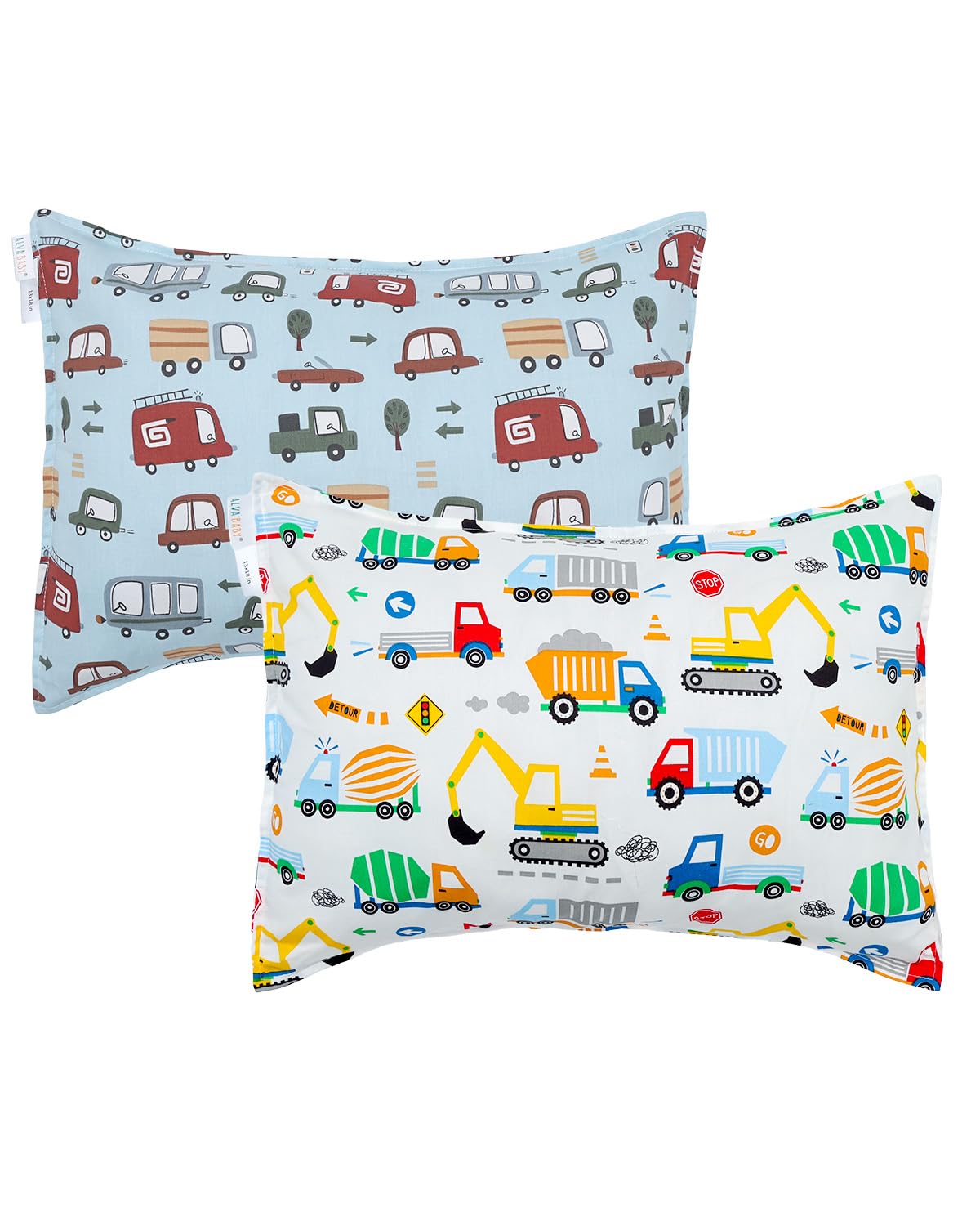 ALVABABY Toddler Pillowcases 2 Pack Organic Cotton Kids Pillow Cover Fit 13"x 18" or 12"x20" Envelope for Girl Boy Sleepy Travel