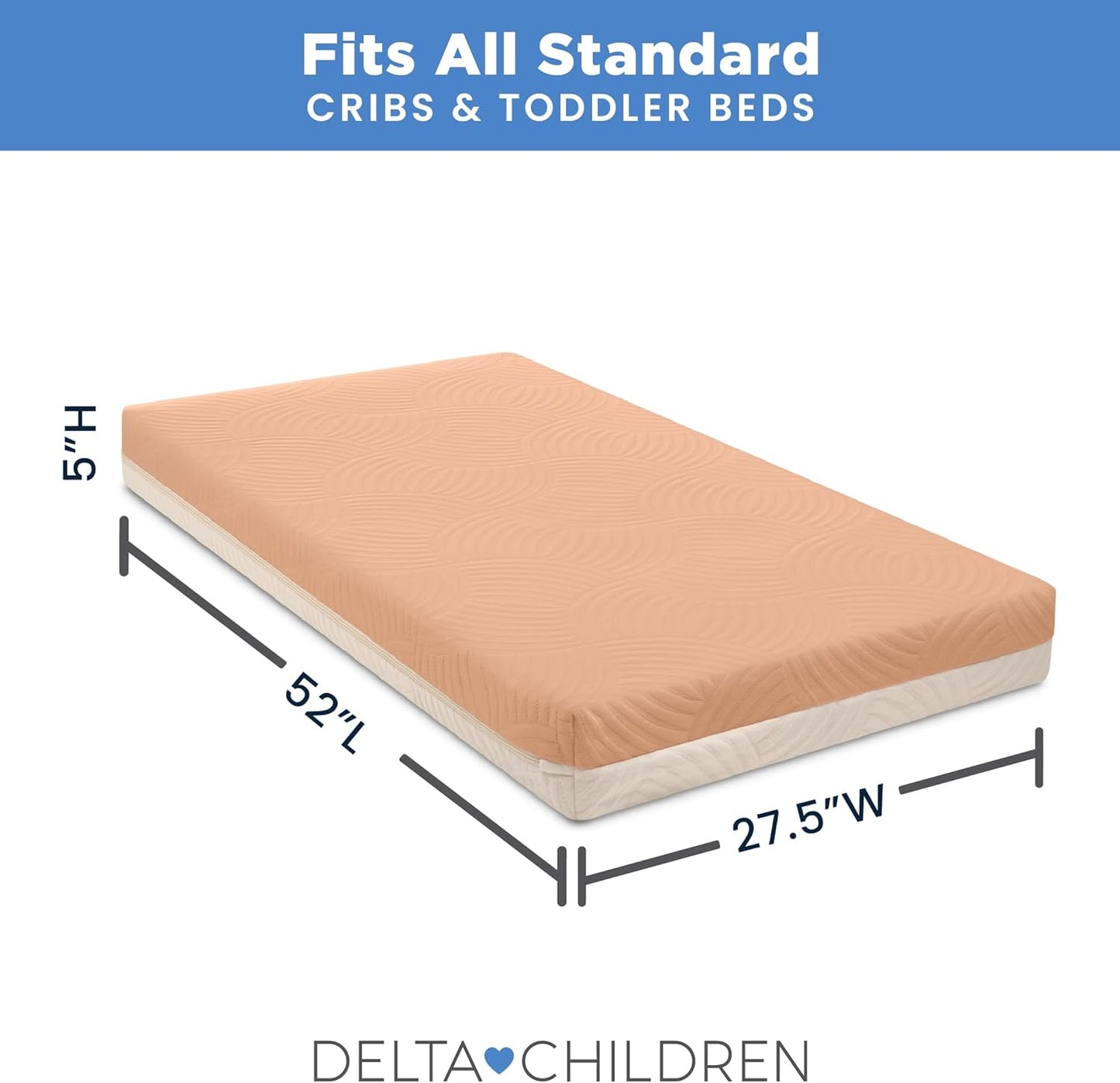 Delta Children Summer Breeze Mattress - Breathable Baby Crib & Toddler Mattress with Cloud Core - Machine Washable Cover - GREENGUARD Gold – Waterproof - Sustainably Sourced Core, Apricot/White