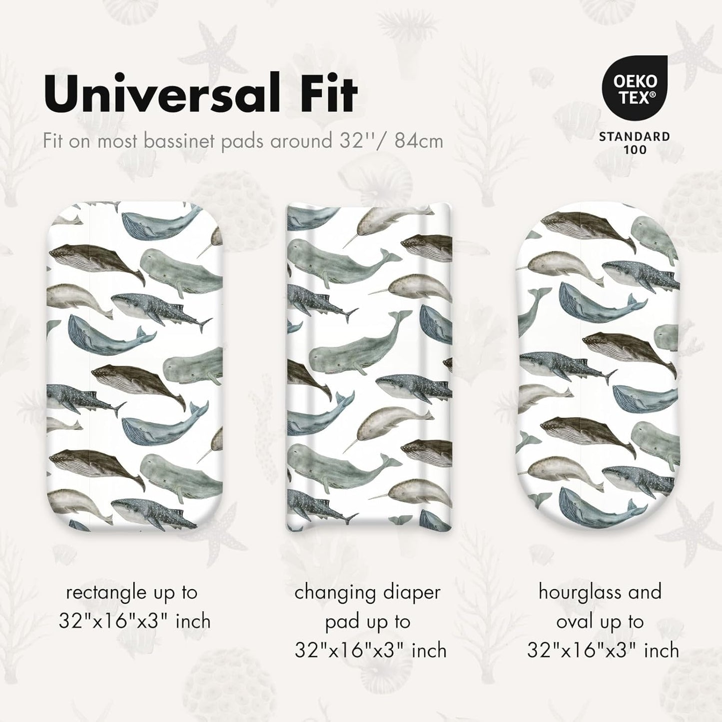 Gllquen Baby Bassinet Sheets 4 Pack, Breathable Cozy Fitted Mattress Sheet, Elastic Travel Crib Fashionable Pattern, Standard Cradle Safe Sheets for Baby Boys Girls 32"x16" (Marine)