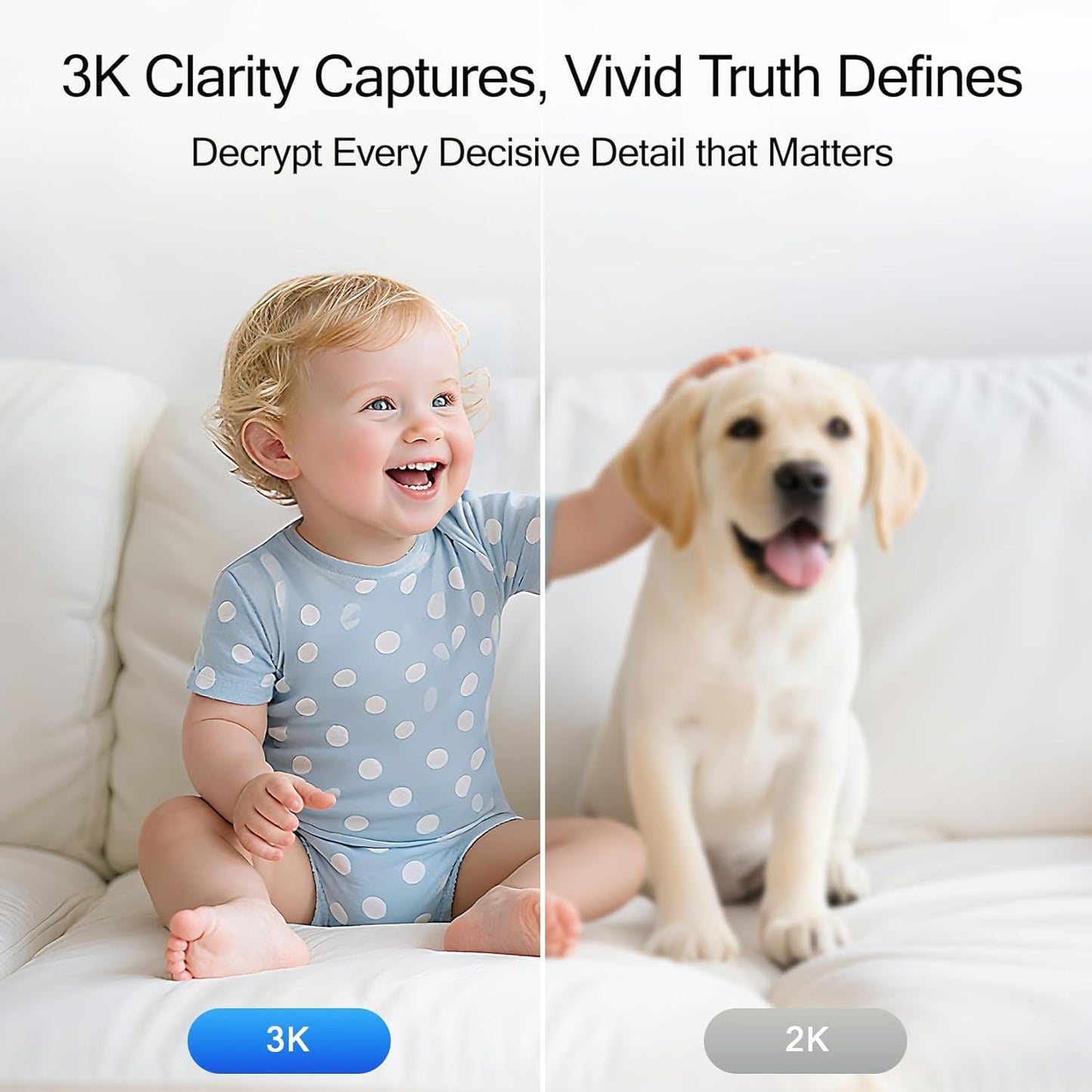 3K Pet/Dog Camera Indoor w/Phone App, No Monthly Fee 64GB Local Storage & AI Tracking Face ID, 2.4/5GHz WiFi Cameras for Home Security Baby Monitor, Pan/Tilt, 2-Way Talk