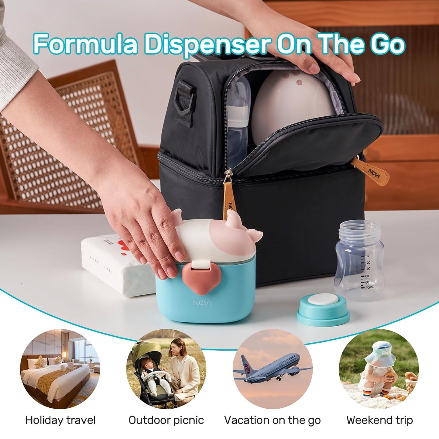 NCVI Baby Formula Dispenser On The Go, Formula Container To Go, Formula Holder for Travel, Outdoor Picnic with Baby Infant, Portable Container for Milk Powder, Snacks, Candy, Fruits (Green)