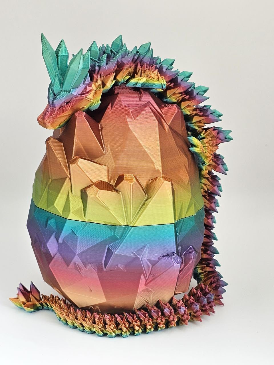 3D Printed 14'' Articulated Crystal Dragon with Egg, Toy Home Office Decor, Executive Desk Toy, Adult Fidget Toy, Toddler Play Game (Rainbow, Medium 14'' w/ Egg)