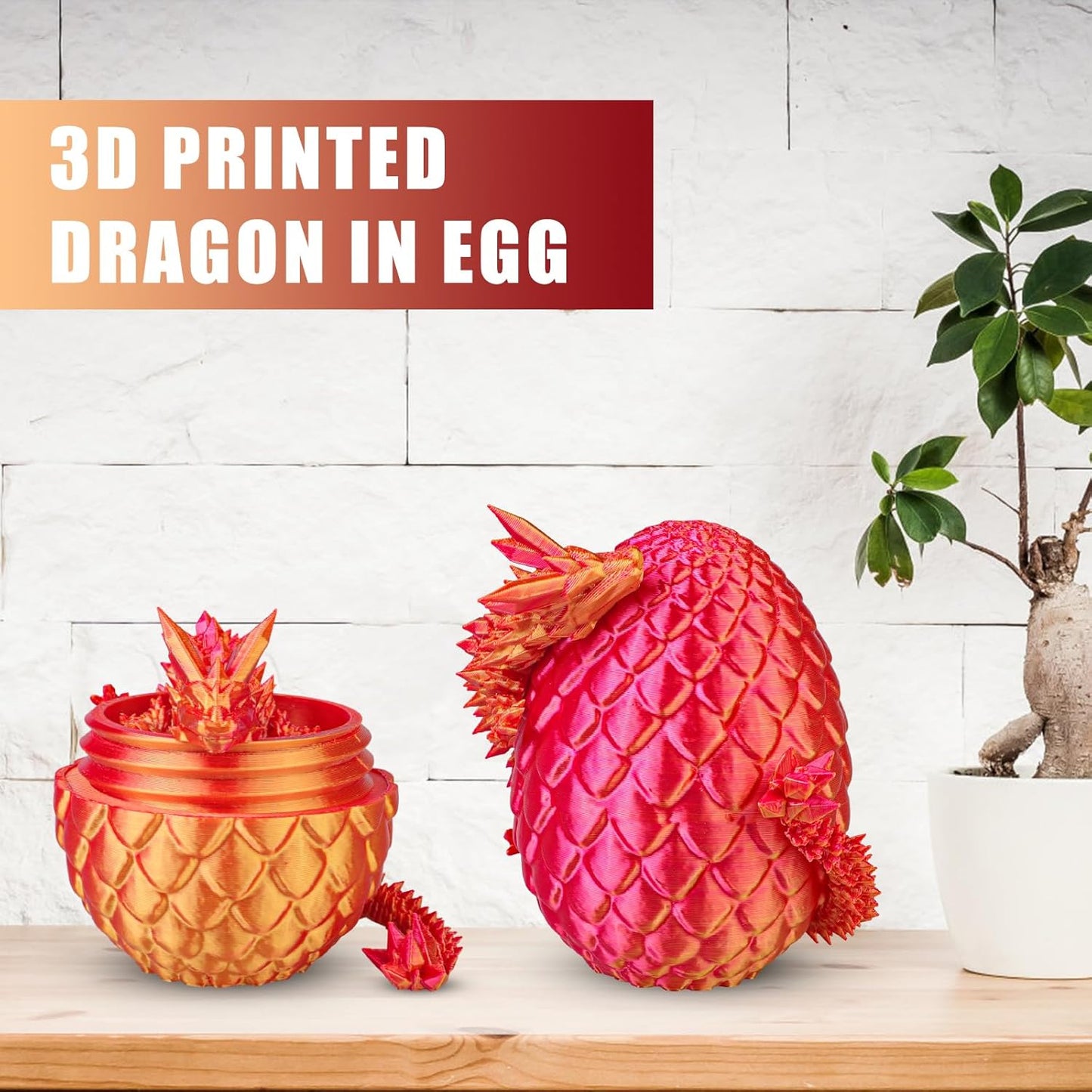 3D Printed Dragon Egg - Dragon Fidget, Crystal Dragon Articulated, Dragon Egg Decor 3D Printed Gift for Birthday for Home/Office Desktop Decor（Red）