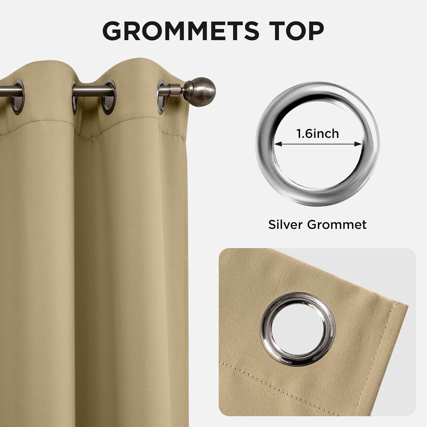 Joydeco Blackout Curtains 72 inches Long 2 Panels Set, Thermal Insulated Long Curtains & Drapes 2 Burg, Room Darkening Grommet Drapes for Bedroom Living Room Windows (W42 x L72 Inch, Beige)