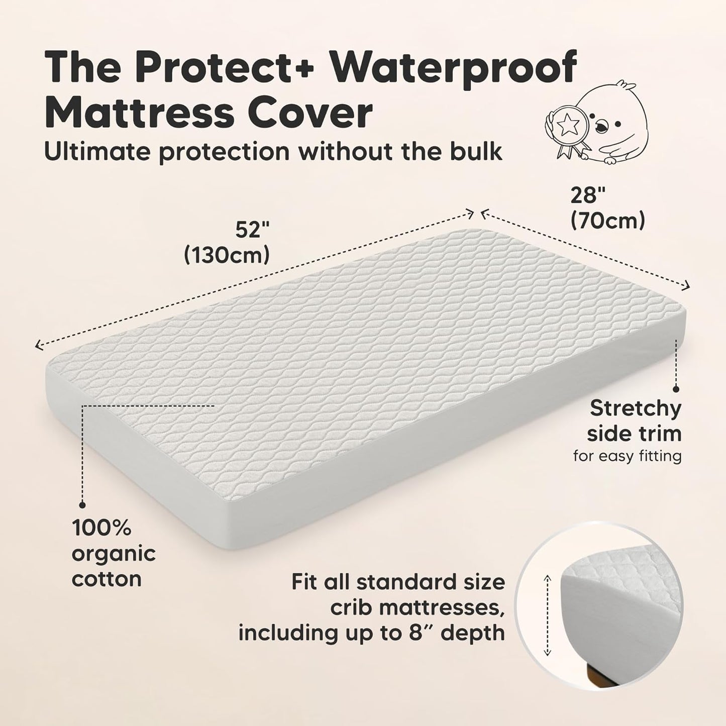 Waterproof Crib Mattress Protector Cover Fitted - 2-Pack Quiet Baby Crib Mattress Pad Sheets, 52" x 28" Soft Quilted Cotton Baby Sheet, Machine Washable, Easy Fit, Durable (Pearl Gray/Mavy)