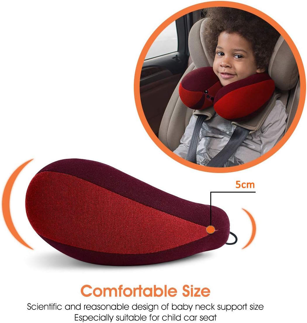 INFANZIA Kids Chin Supporting Travel Neck Pillow, Helps Support Head and Neck, Comfortably Designed for Head, Neck, and Chin Support - Gifts for Toddler/Child/Kids, Red