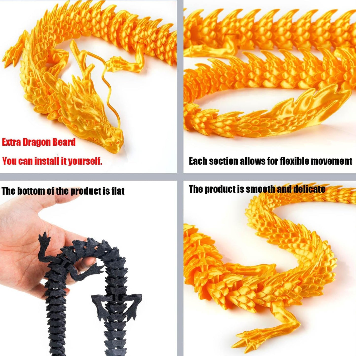 3D Printed Dragon - Articulated and Posable Toy for Car Decoration - Strikingly Realistic Dragon crystal Figure gifts (Black)