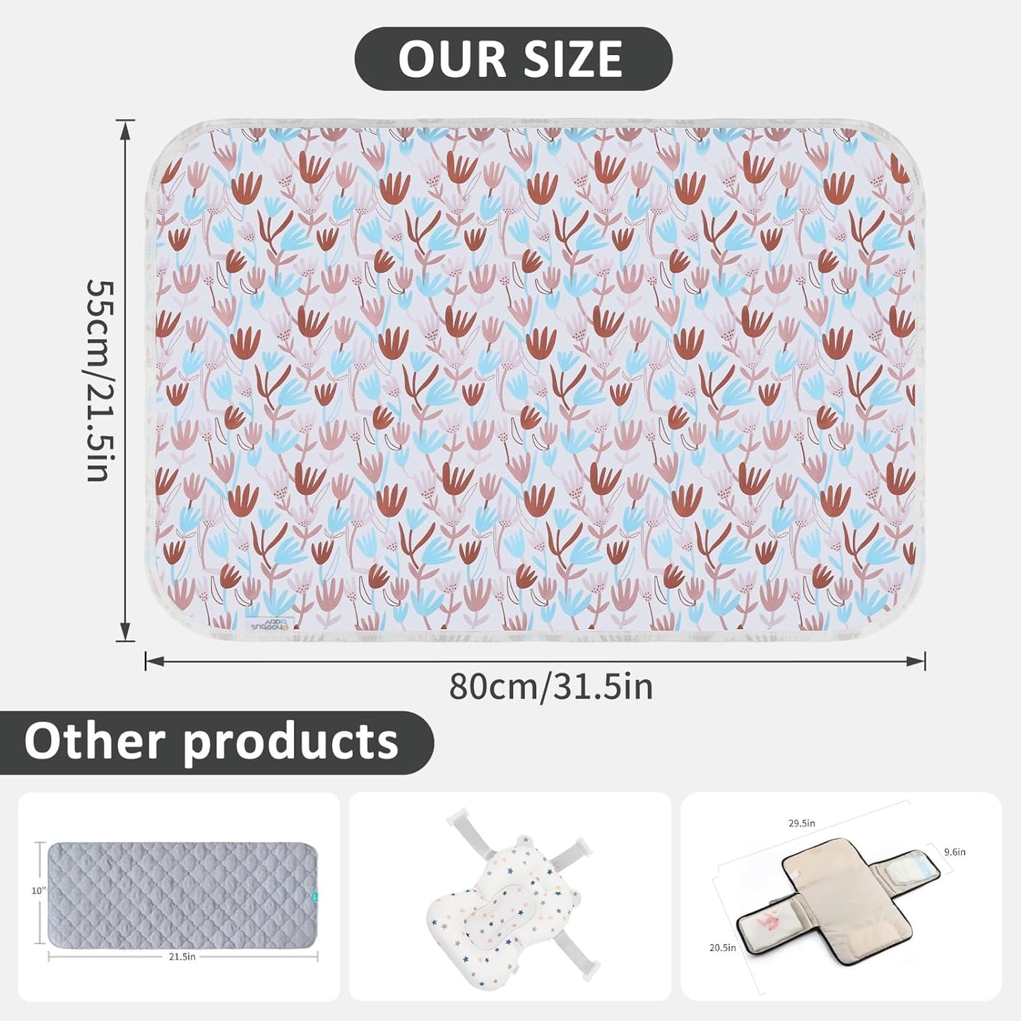 Baby Diaper Changing Pad, 21 5/8" x 31.5" Waterproof Changing Pad Liners - Reusable Soft and Absorbent Portable Changing Mat(Tulip1PCS)