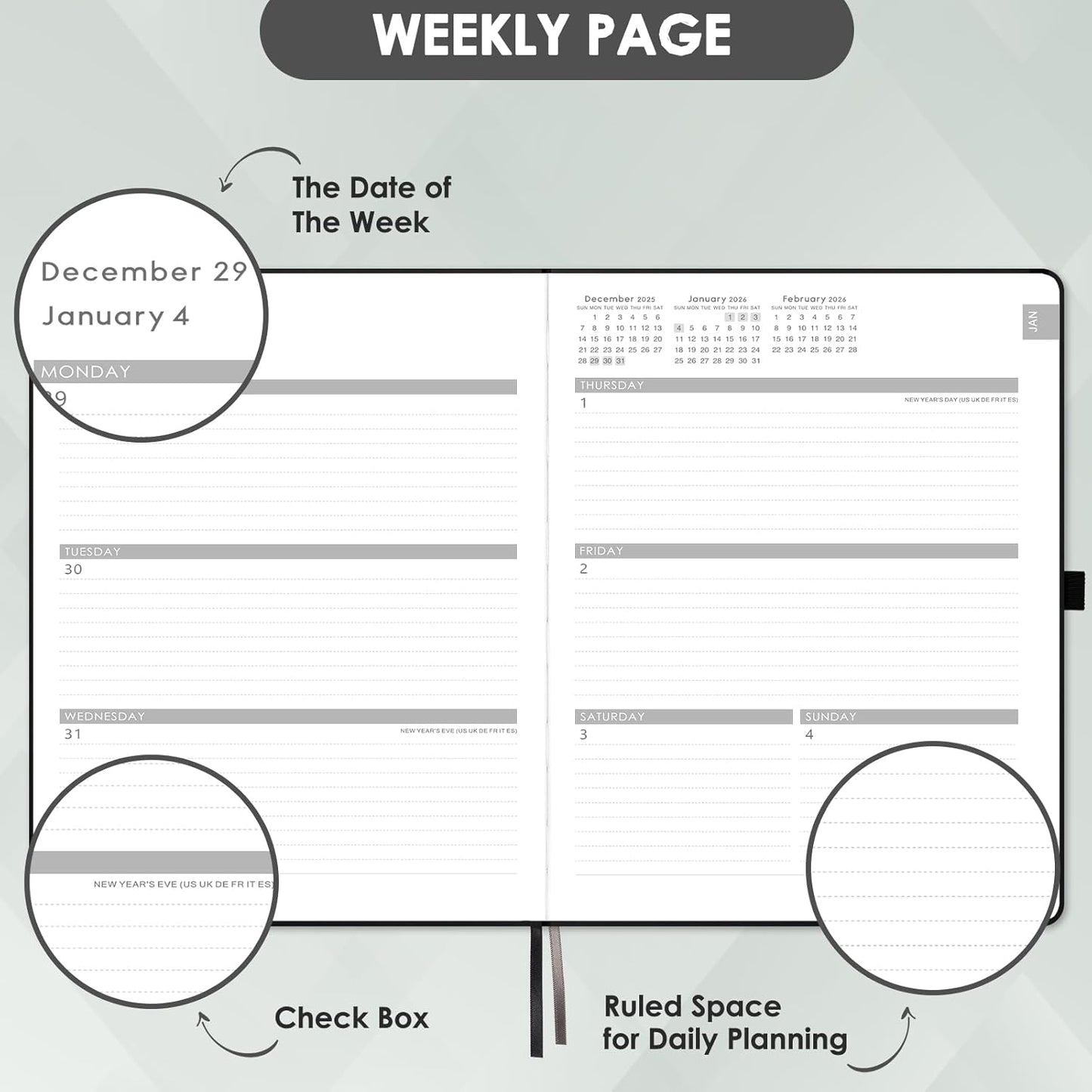 2026 Planner - 2026 Planner Weekly and Monthly, JAN 2026 - DEC 2026, Calendar Planner with Hardcover,Thick Paper, Back Pocket, Notes Pages, Pen Loop (9" x 11") - Black