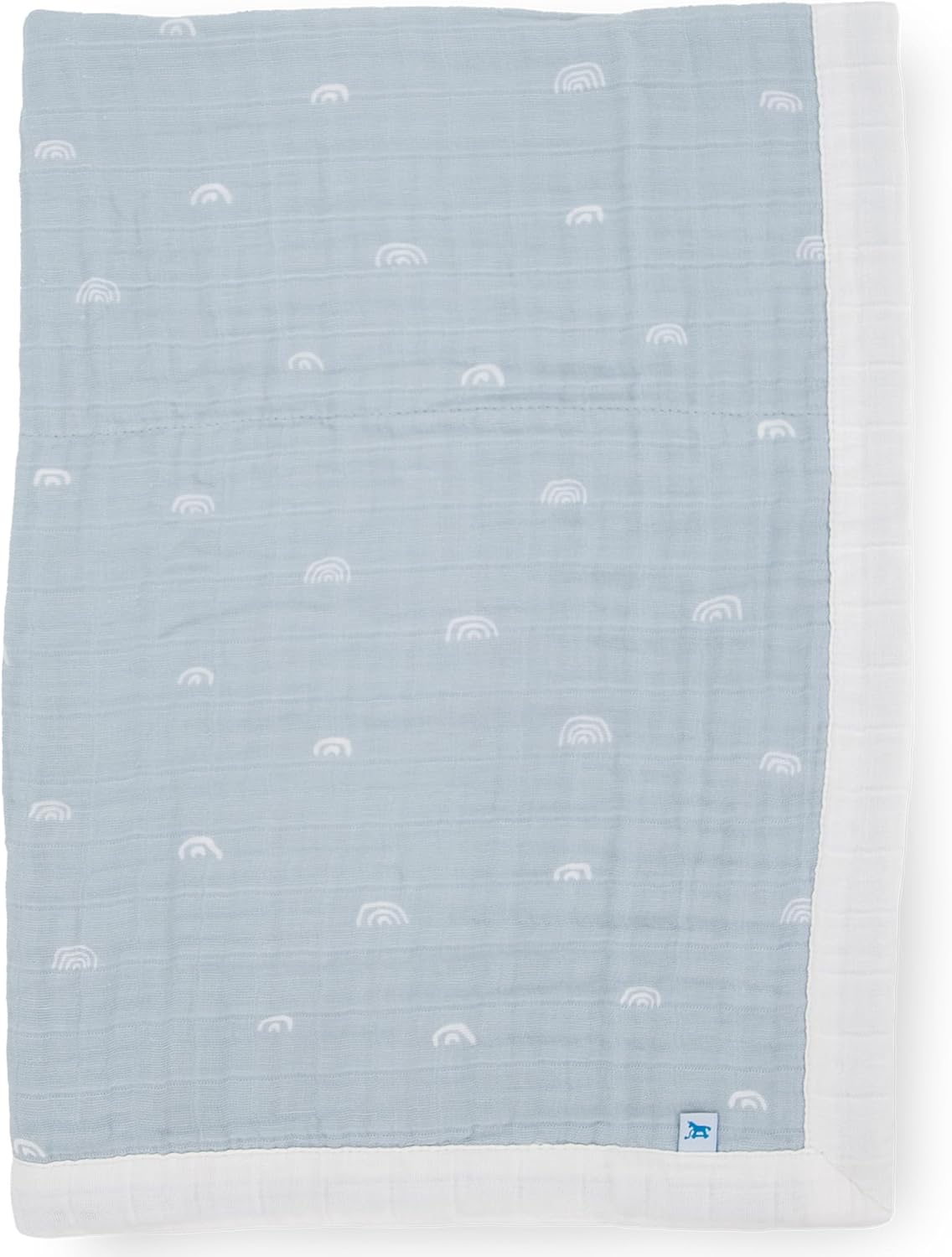 Little Unicorn Newborn Receiving Quilt | Ultra- Soft, Multi-Layered Muslin Fabric | Gift for Newborns & on-The-go (Blue Rainbow)