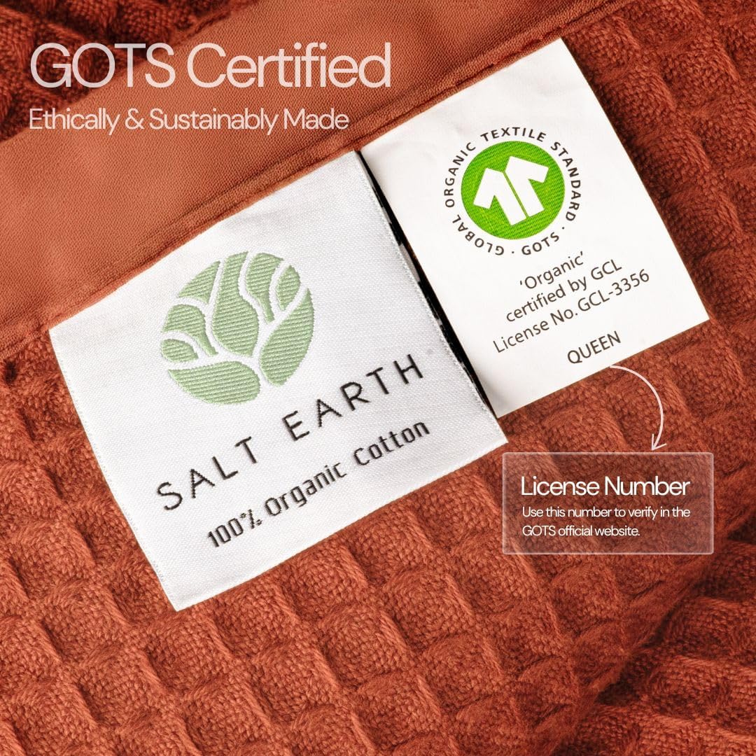 Salt Earth GOTS Certified 100% Organic Cotton Throw Blanket, 55"X60" Blankets & Throws for Bed, Throw Blanket for Couch,Modern & Cozy Blanket, All Season Waffle Blanket, Soft Blanket (Cinnamon Stick)
