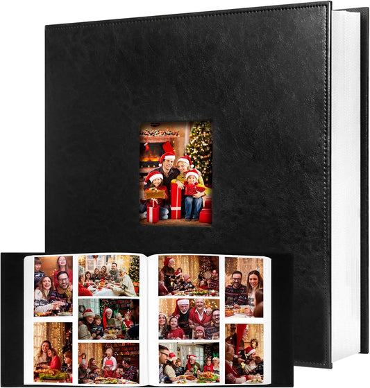Aevdor 1000 Pockets Photo Album 4x6, Extra Large Capacity Leather Cover Wedding Family Photo Albums Holds 1000 Horizontal and Vertical Photos, Acid-free Pages 4x6 Photo Album with Front Window (Black)
