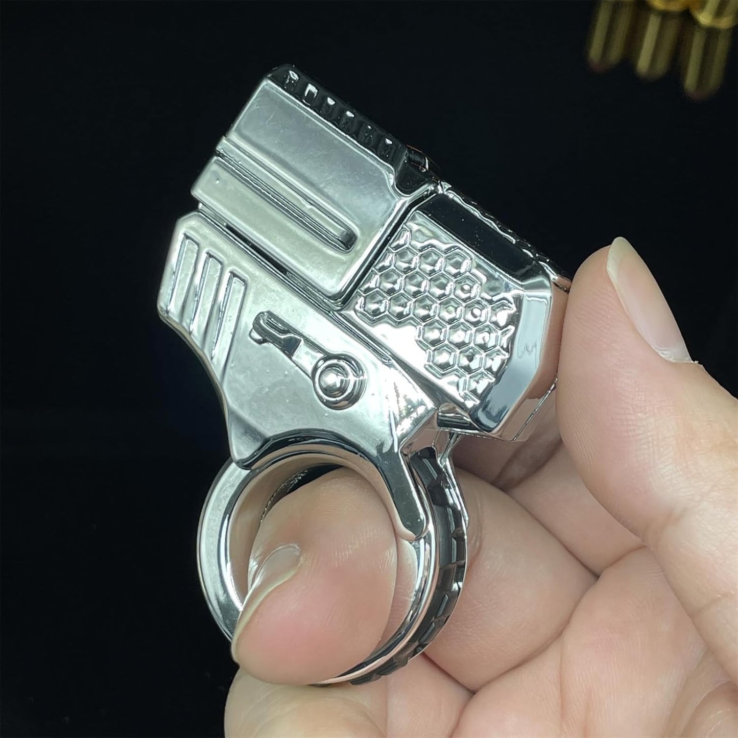 Alloy Gun Shape Fidget Ring EDC Fidget Spinner Metal Hand Spinner Adult Fidget Toys ADHD Tool Anxiety Stress Relief Toys Office Desk Toys (Silver)