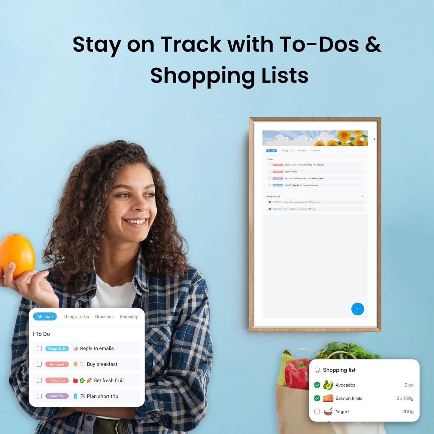 ApoloSign 21.5-inch Digital Calendar: Dual Mode Calendar with Google Play & Multi-calendar Sync, Electronic Planner & Chore Chart, Smart Touchscreen, Interactive Display for Family Schedules (Gray Wood, 21.5")