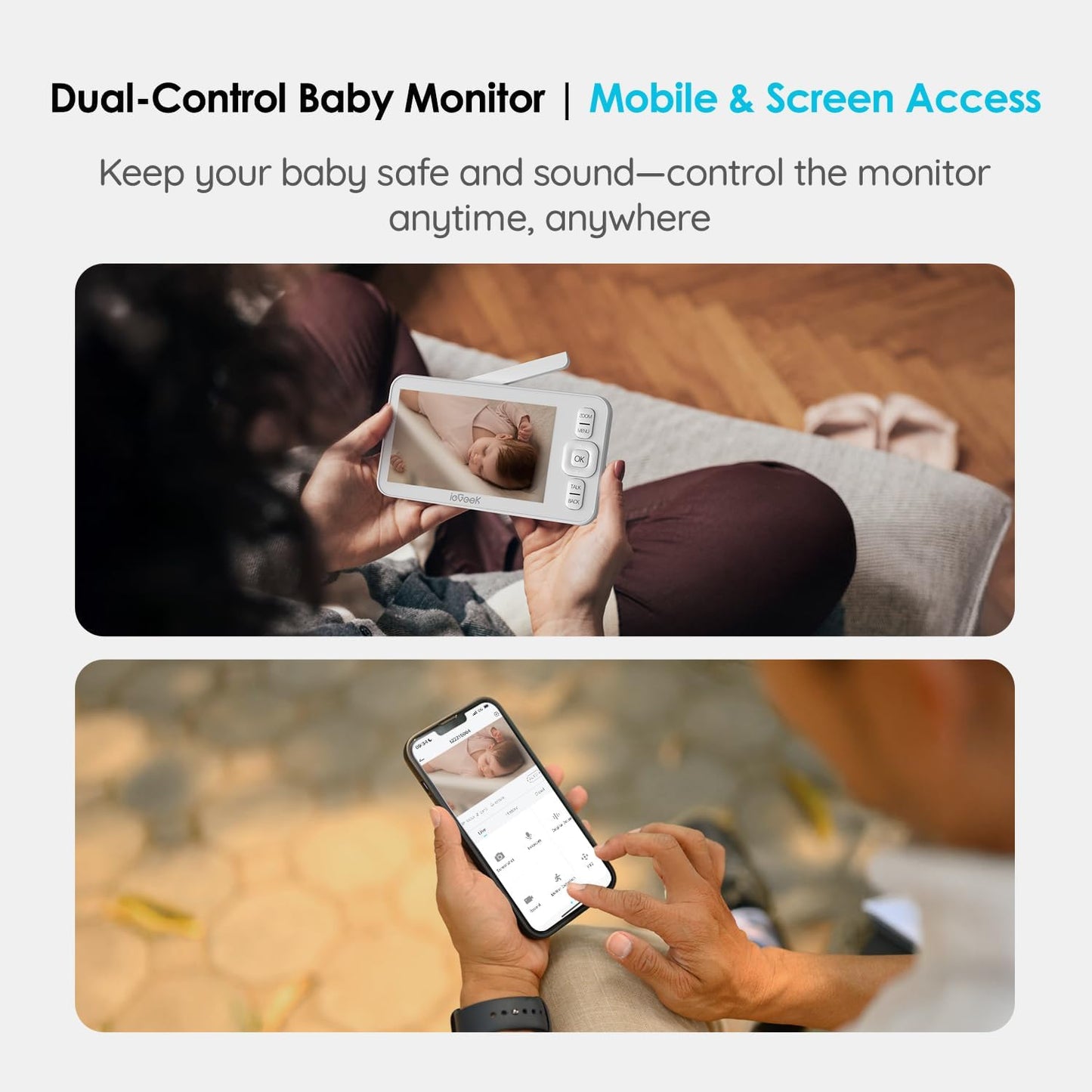 ieGeek 5" Split Screen Baby Monitor,HD Night Vision,2-Way Talk,Cry&Motion Detection,Temperature&Humidity Sensor,WiFi Baby Camera Monitor Supports Smartphone App(Upgrade)