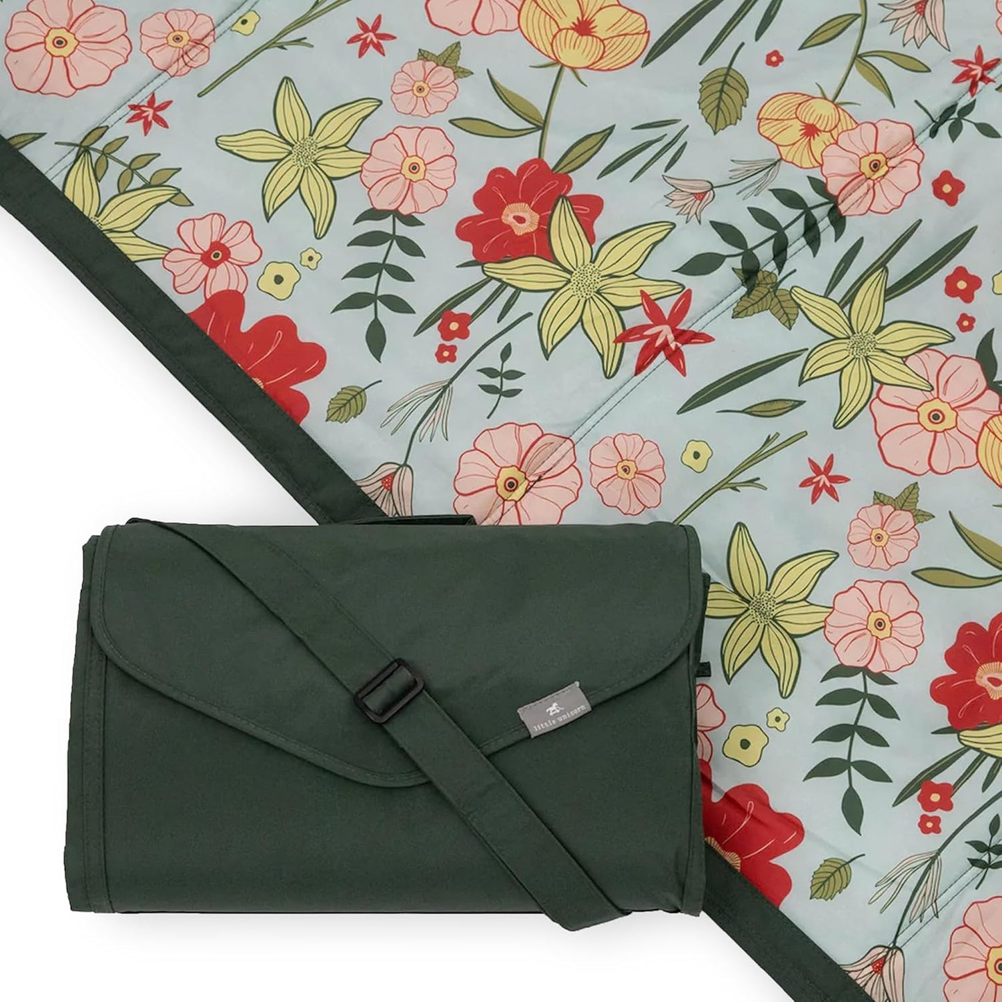 Little Unicorn 5'x7' Outdoor Family Picnic & Beach Blanket | Durable & Water-Resistant Fabric | Compact Fold & Easily Wipes Clean | Zipper Pocket (Primrose Patch)