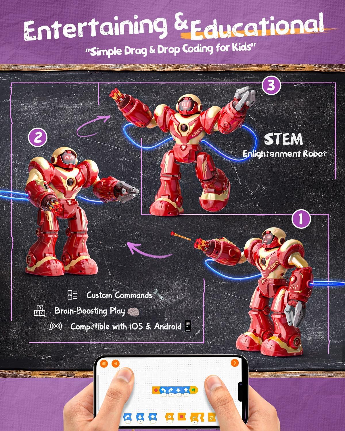 Holyton 5088 Smart Robots for Kids,Large STEM Programmable RC Robot, with Voice Control,APP Control,LED Eyes,Ideal Gift for 4 5 6 7 8 9 Years Old Boys and Girls