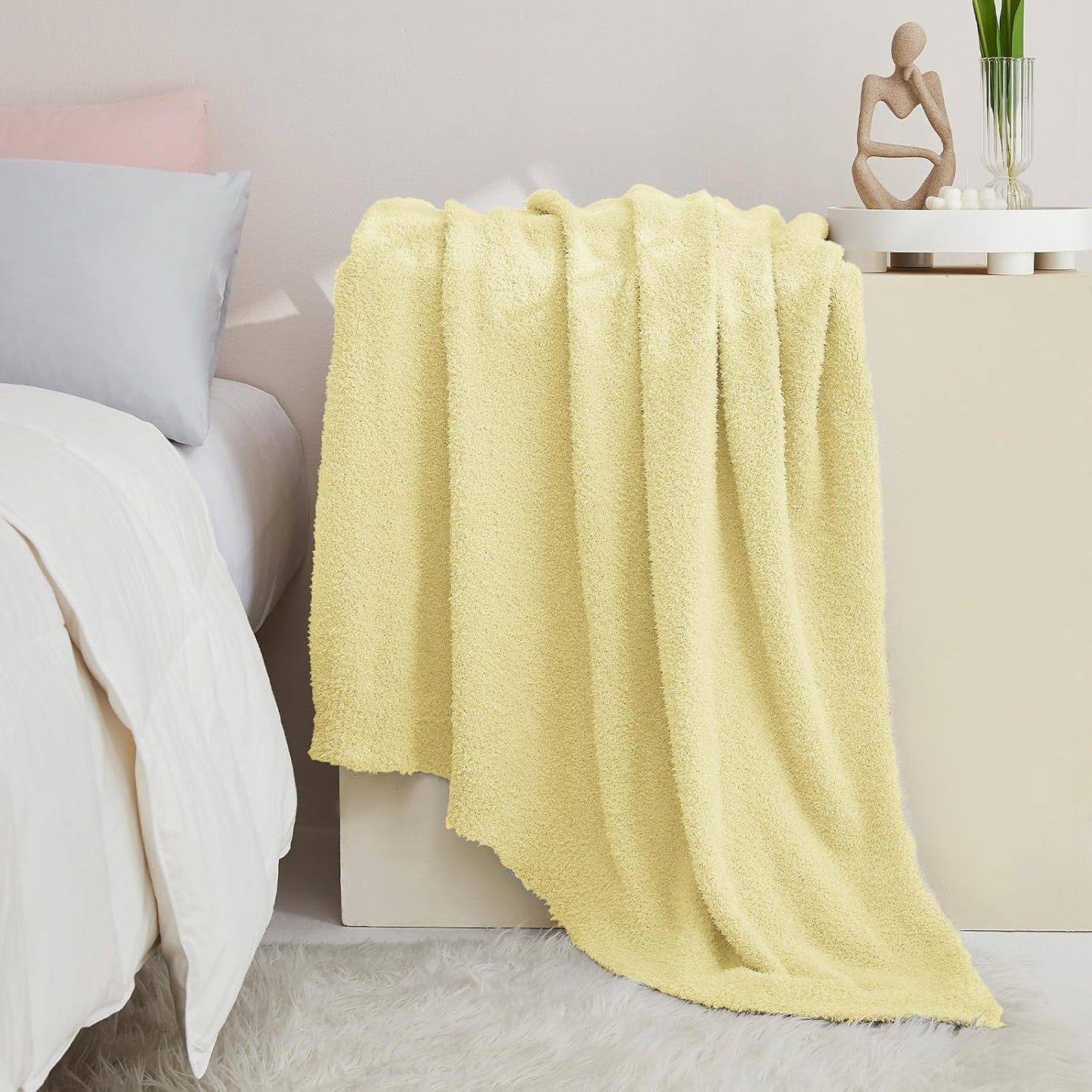 CYMULA Knit Throw Blanket for Couch Yellow - Super Soft Lightweight Plush Fuzzy Fluffy Cozy Blankets and Throws for Sofa Bed, 60 x 80 inches
