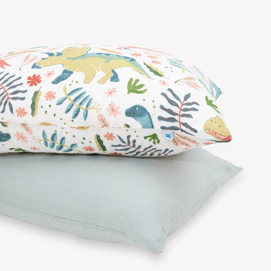 Little Unicorn Standard Pillowcase 2 Pack | Super Soft & Breathable Muslin Fabric | Snug Envelope Closure (Boho Dino)