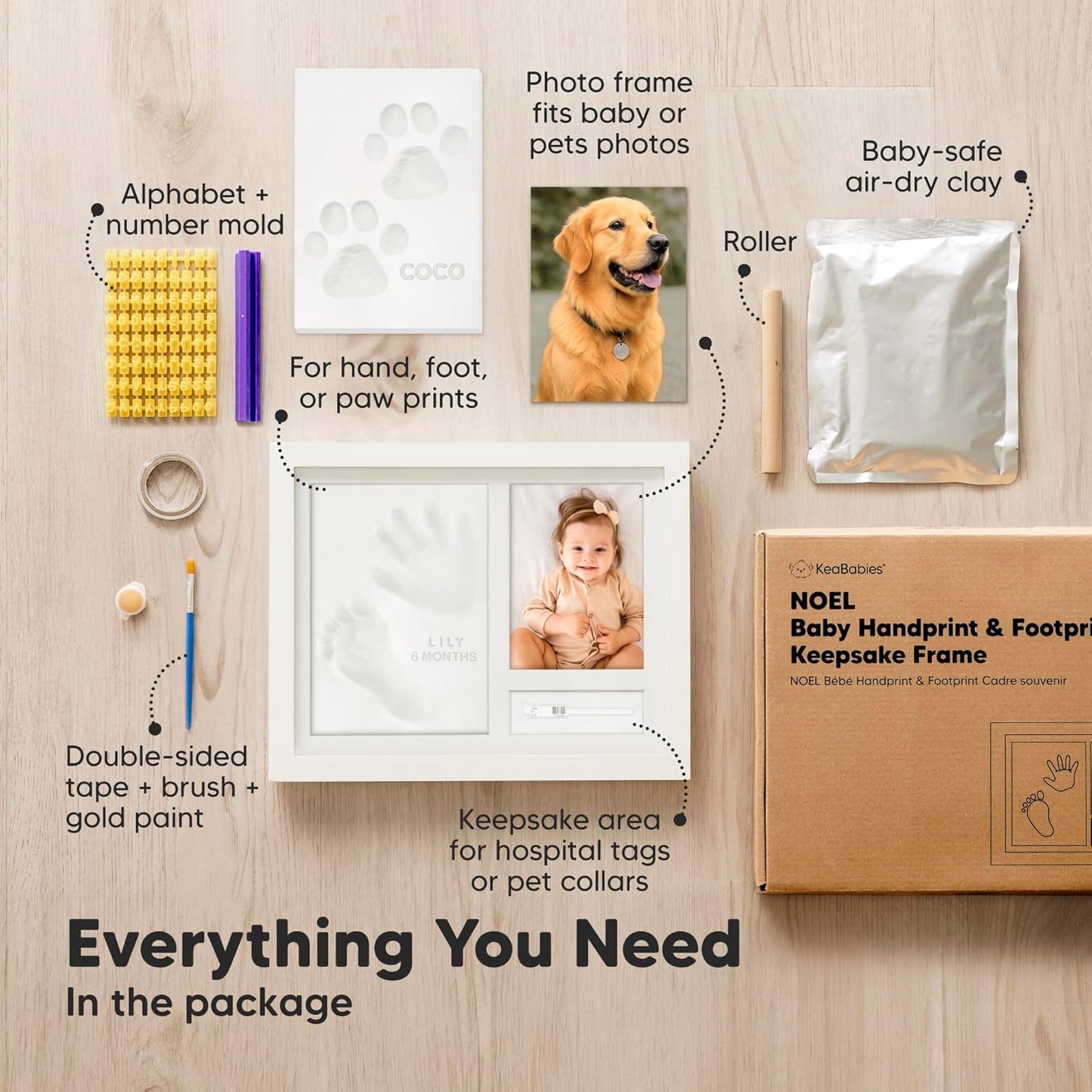 KeaBabies Baby Footprint Kit - Newborn Hand and Footprint Keepsake Frame, Nursery Picture Frame, Personalized New Mom Gifts & Baby Shower Gifts for Boys,Girls Nursery Decor(Alpine White)