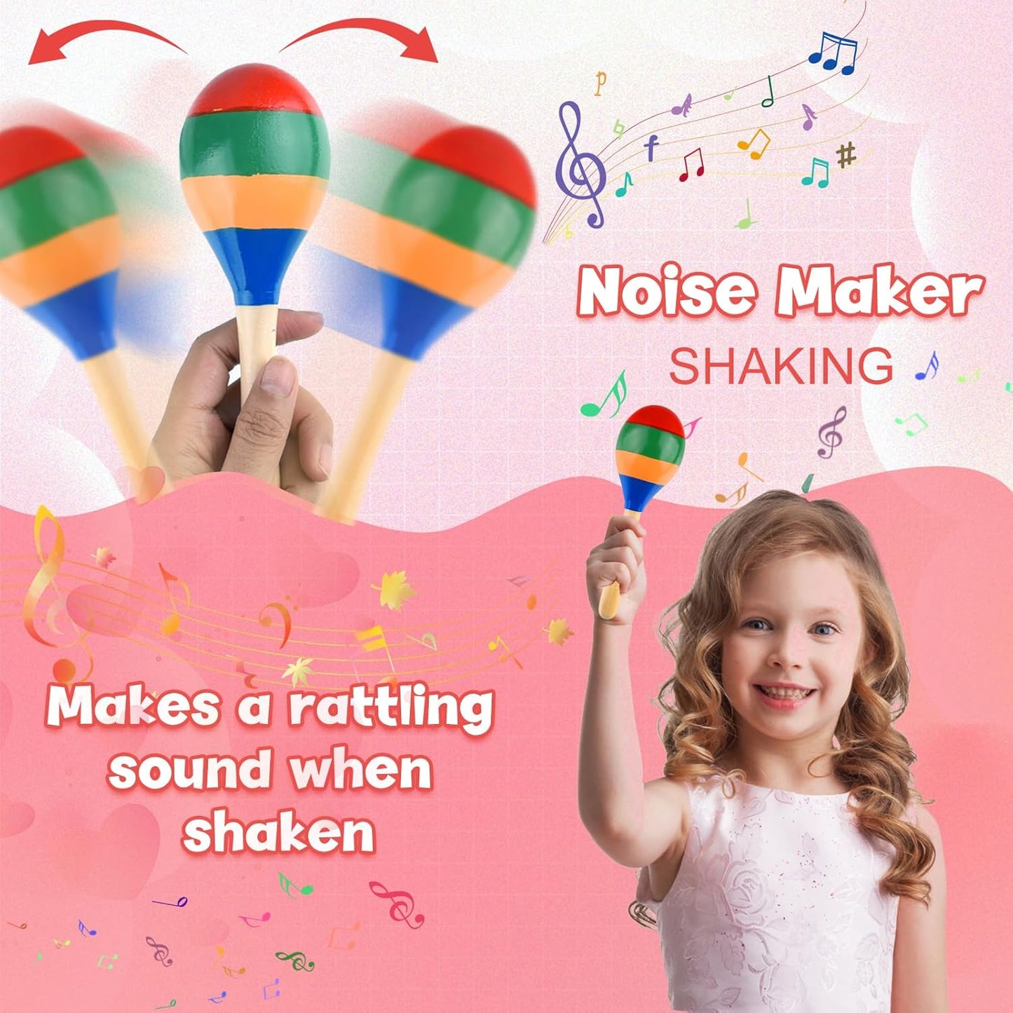 2 Pcs Maracas Hand Percussion Rattles, PLULON Colorful Wooden Maracas Rumba Shakers Rattle Latin Musical Instrument for Kids Adults Game Playing, Mexican Fiesta Cinco De Mayo Party Favors Supplies