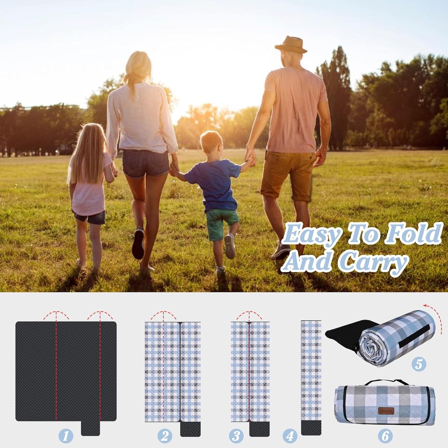 HX&OD Outdoor Picnic Blanket, Extra Large, 80''x60'' Waterproof Foldable Blankets Gingham Picnic Mat for Beach, Camping Grass Lawn Park Accessories Cute Couple Ideas Wedding (Coffee Color, 80”x60”)