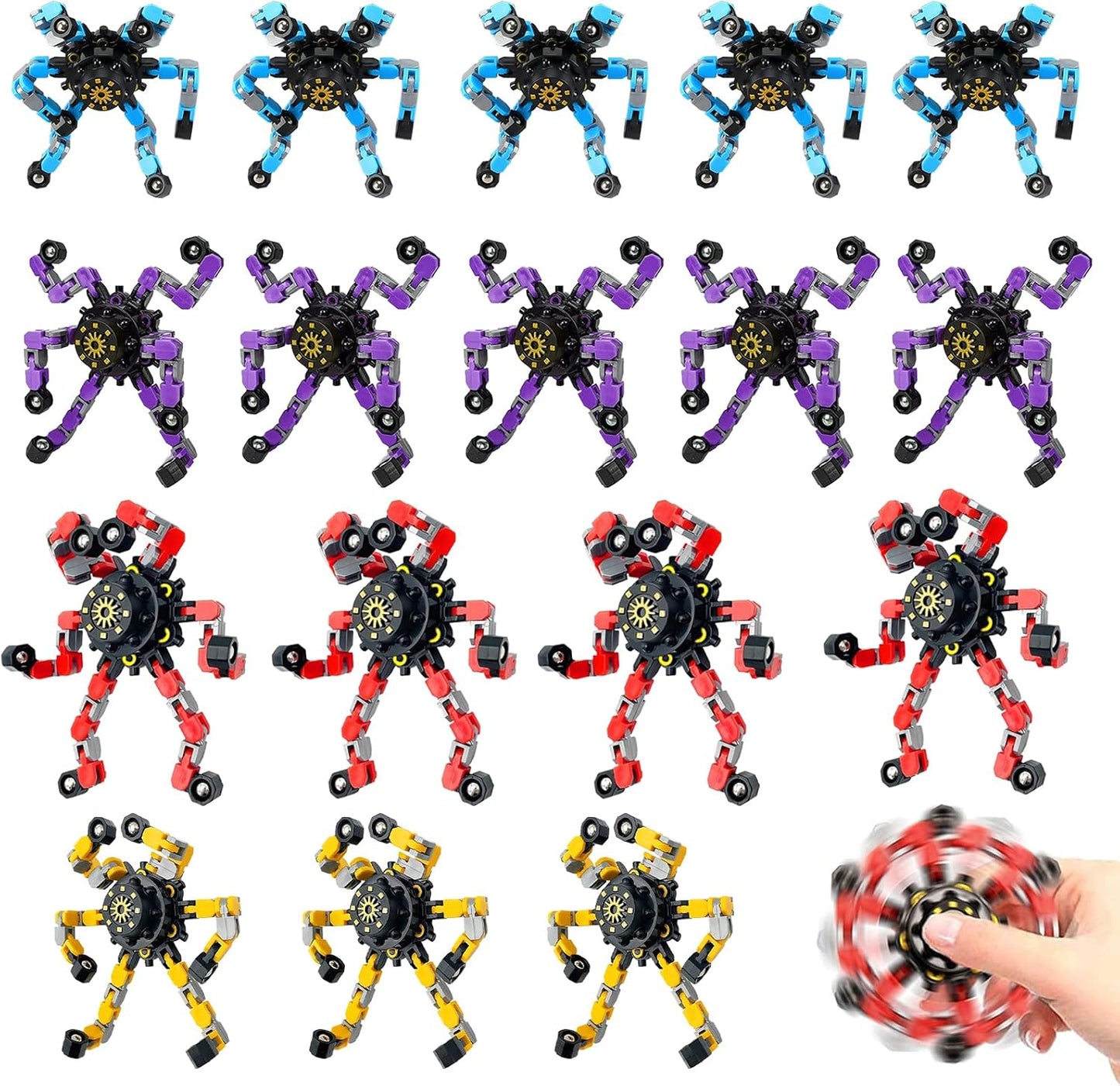 18 Pcs Finger Spinners Sensory Toys, Creative Transformable Chain Robot Toy Fidget Finger Spinners DIY Stress Relief Toy with Transformable Chain for Boys Girls