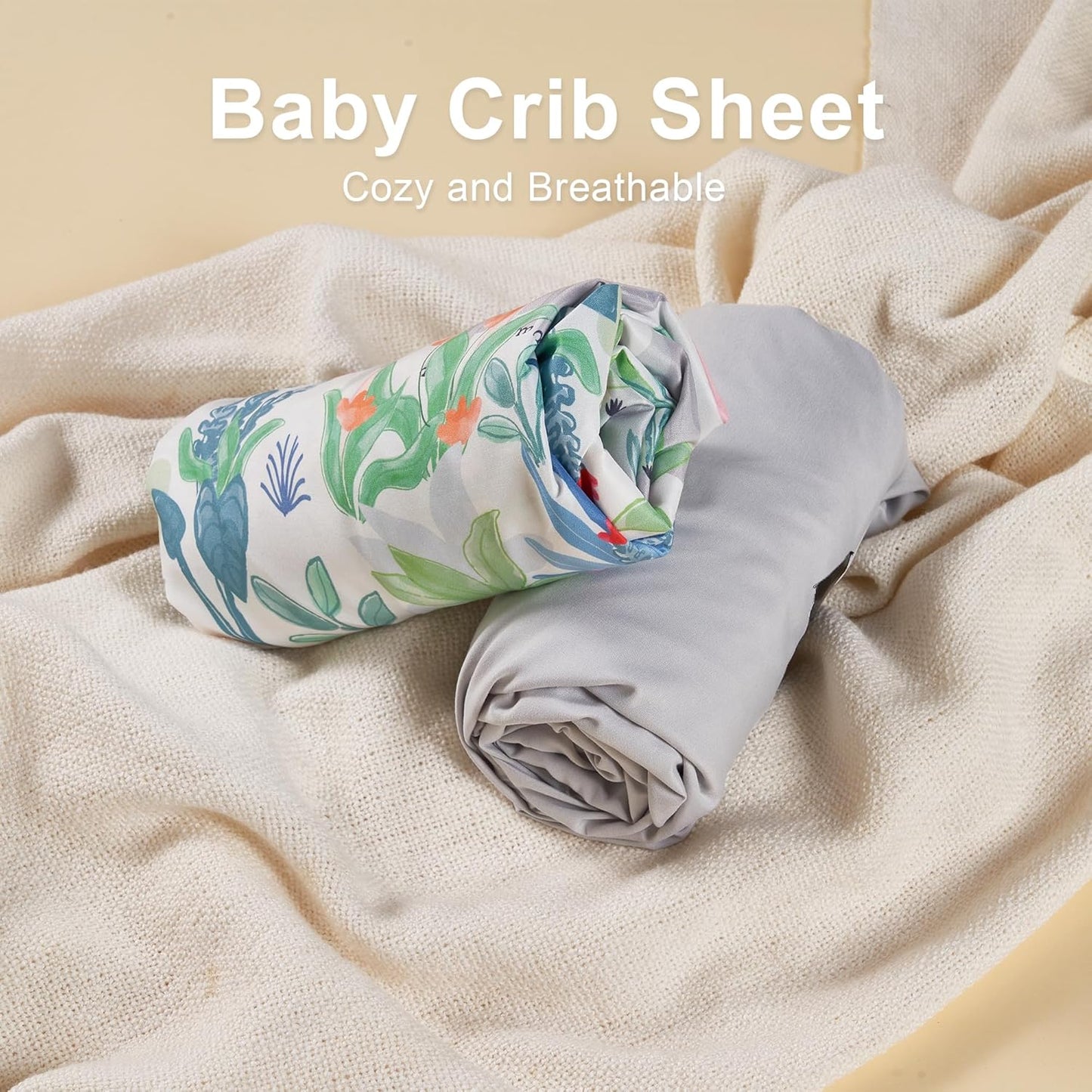 TILLYOU Baby Crib Sheets for Boys Girls, Super Soft Toddler Bed Sheets, 2 Pack Sheets for Standard Crib Mattress 28x52in, Rainforest Elephant