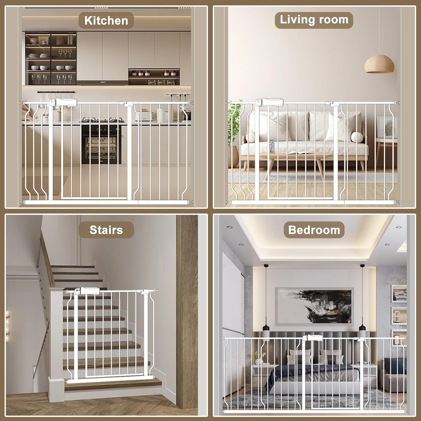 ALLAIBB Extra Wide Baby Gate Pressure Mount with Auto-Close, White Metal Safety Gate for Stairs & Doorways - Child Proof, Pet Barrier for Hallways, Kitchen, Living Room for 33.86-38.58 inch