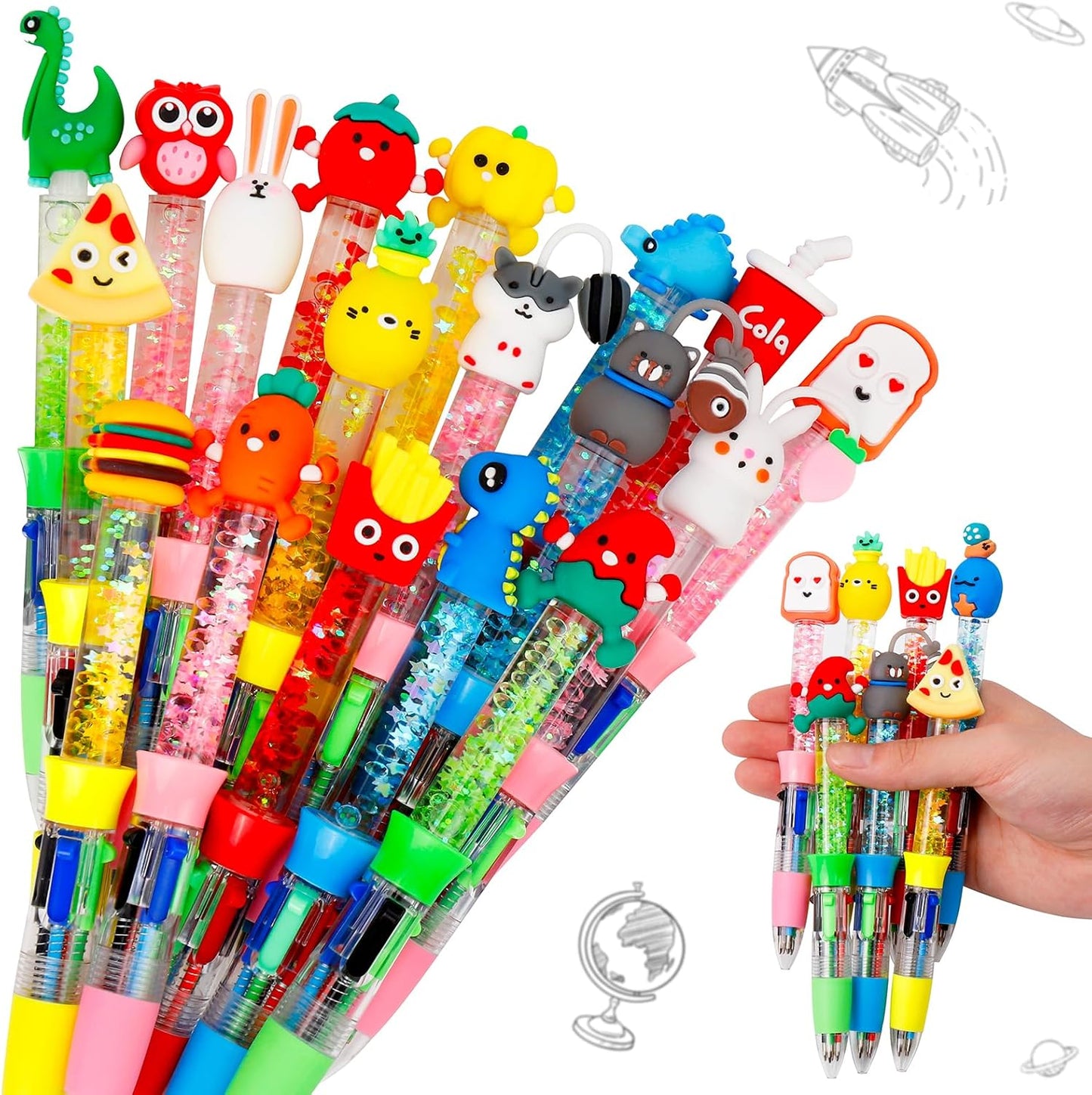 20Pcs Multicolor Pens in One 4-in-1 Cute Pens Bulk for Kids, Ballpoint Pen for Birthdays and Children's Parties, Fun Gifts Assorted Ink Kawaii Pen