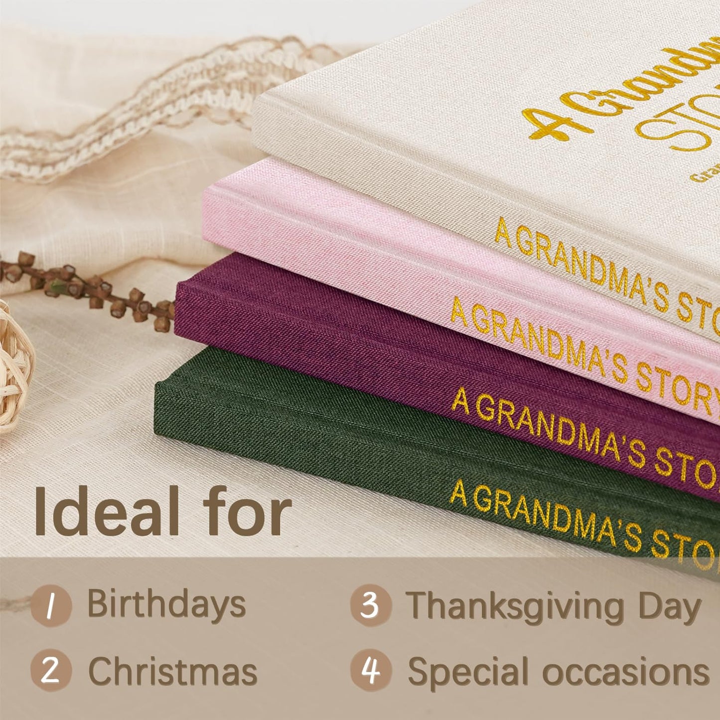 Artmag Grandma's Life Story Journal Family Keepsake Book Linen Hardcover for Grandma to Share Her Memories, with 250+ Prompt Questions Gift for Birthday Mother's Day Christmas (Beige)