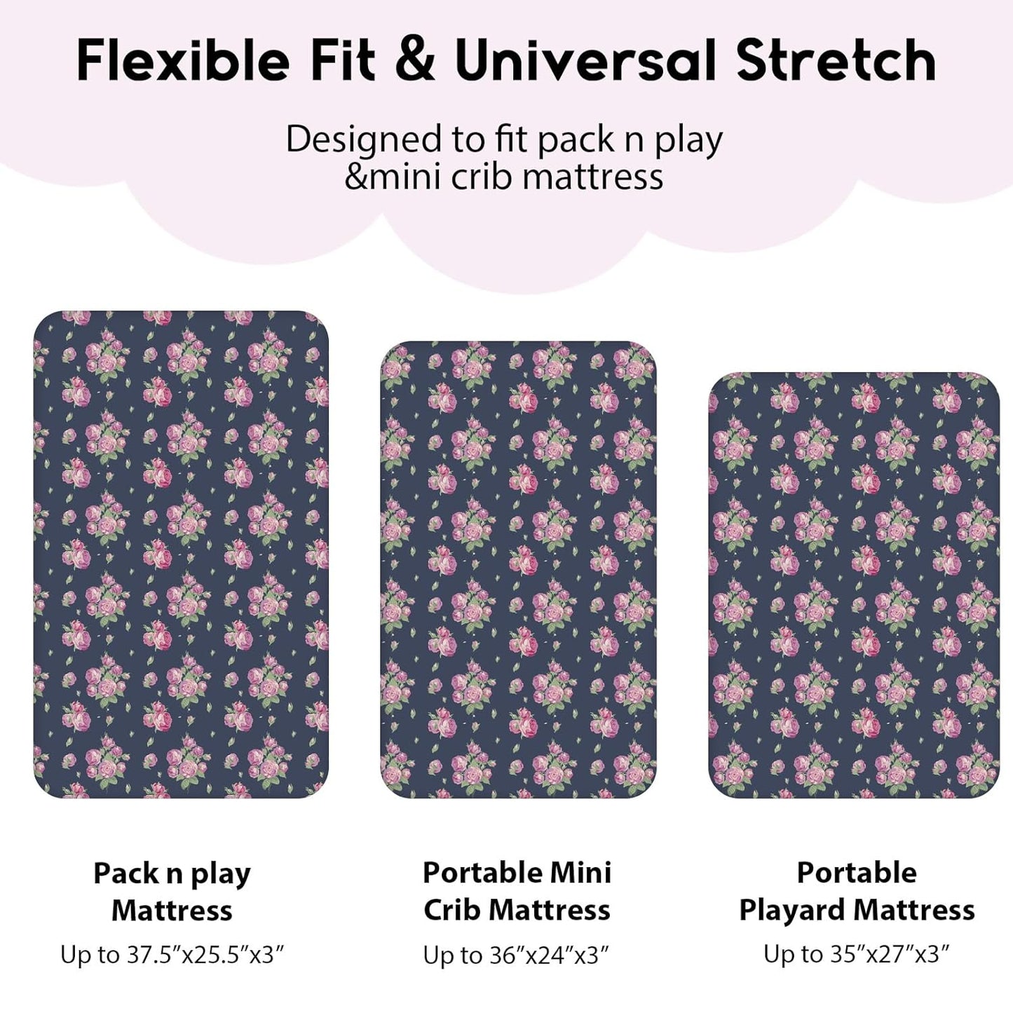 Yoofoss Pack and Play Sheets Fitted, Mini Crib Sheets 2-Pack for Pack N Play Mattress, Stretchy Playard Sheet, Soft and Breathable (Pink+Cherry)