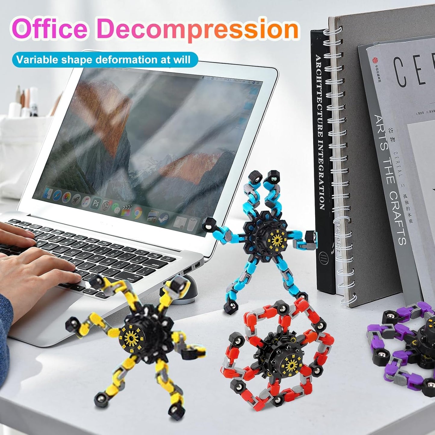 4Pcs Transformable Fidget Spinners for Kids&Adults, Deformable Chain DIY Robot Spinners Fingertip Stress Relief Sensory Fidget Toys for Kids, Fingertip Gyros Toy for ADHD Autism Gifts for Kids