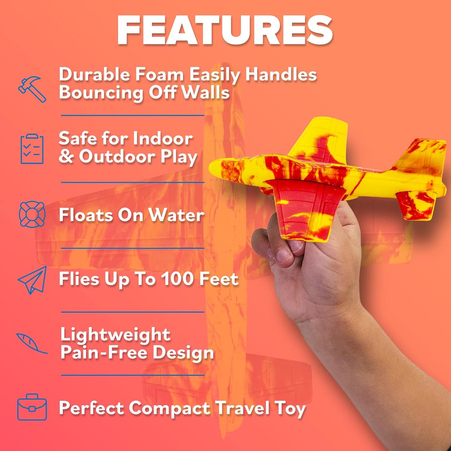 Airplane Toy Foam Glider Plane for Kids: Pool Toys & Coolest Gift For 7 Year Old Boys & Girls - Beach Toys Gift Ideas For All Ages - Summer Yard Games Gifts for Age 3 4 5 6 7 8 9 10 11 12 Year Old