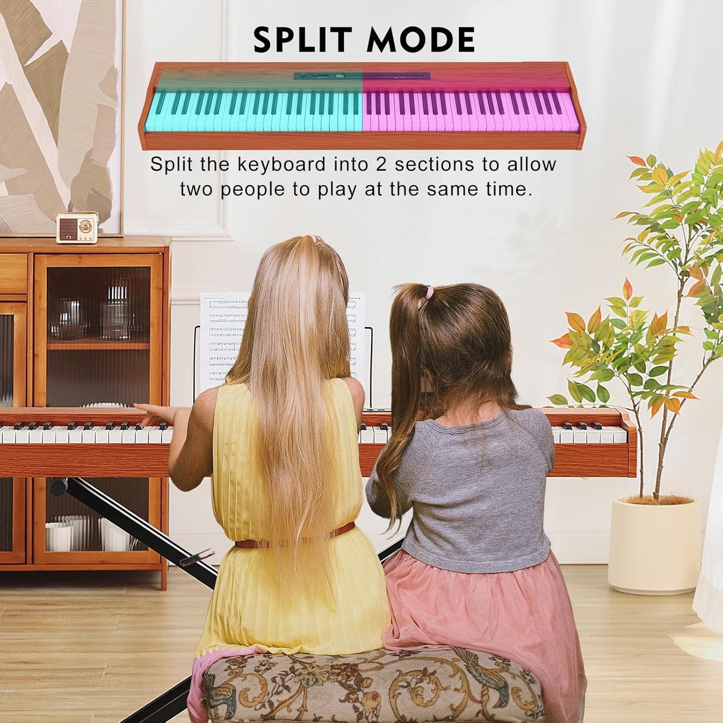 MUSTAR Digital Piano 88 Weighted Keys with Stand Touch Sensitivity, 88 Key Semi Weighted Keyboard Piano Portable Electric Piano for Beginners, Dual Stereo Speakers, Case, Sustain Pedal (Brown-MDF)