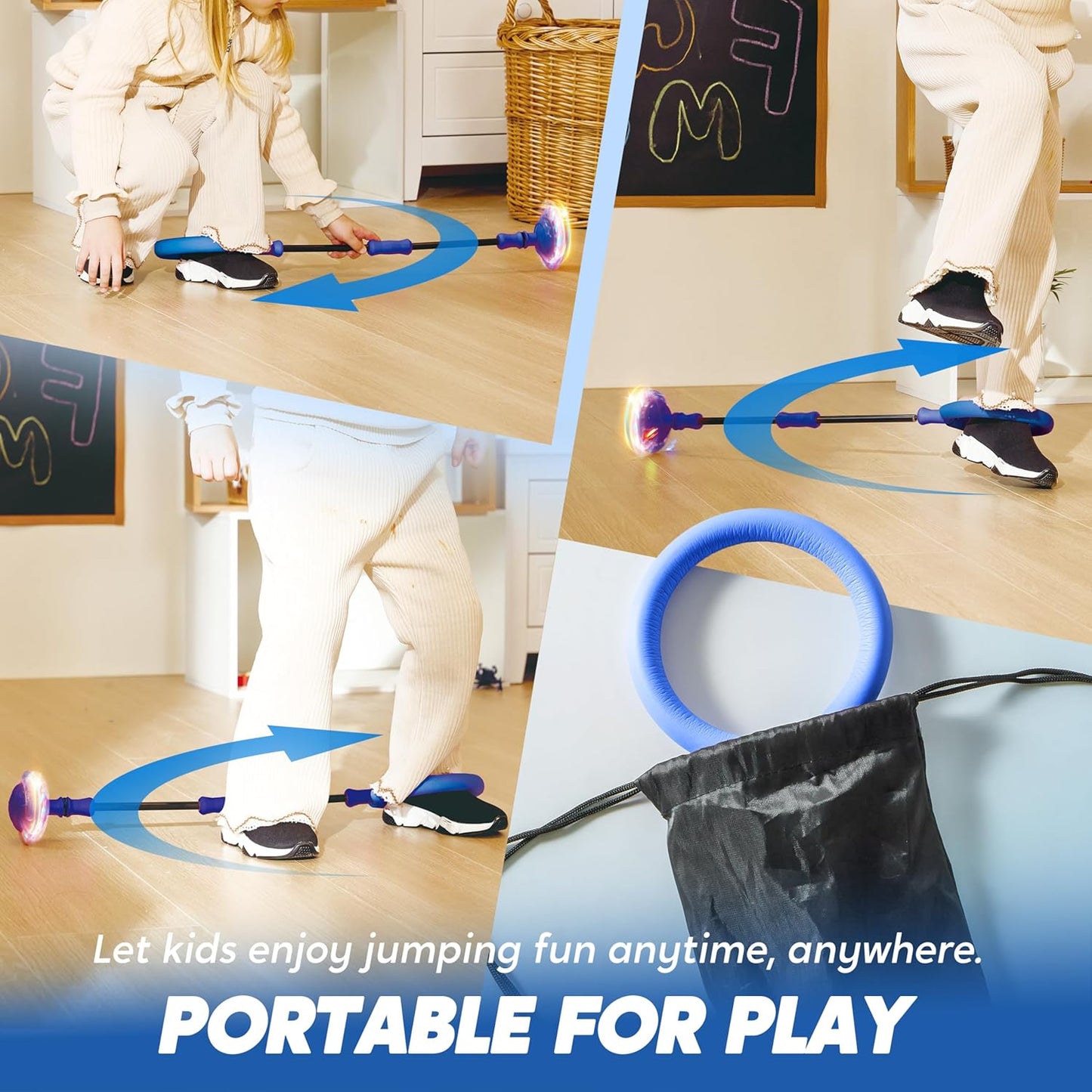 JOYIN Blue Ankle Skip Ball with Flashing Lights, Toy for Kids Indoor & Outdoor, Flashing Swing Ball Foldable Sports Toy, Birthday Gifts for Kids 3 4 5 +